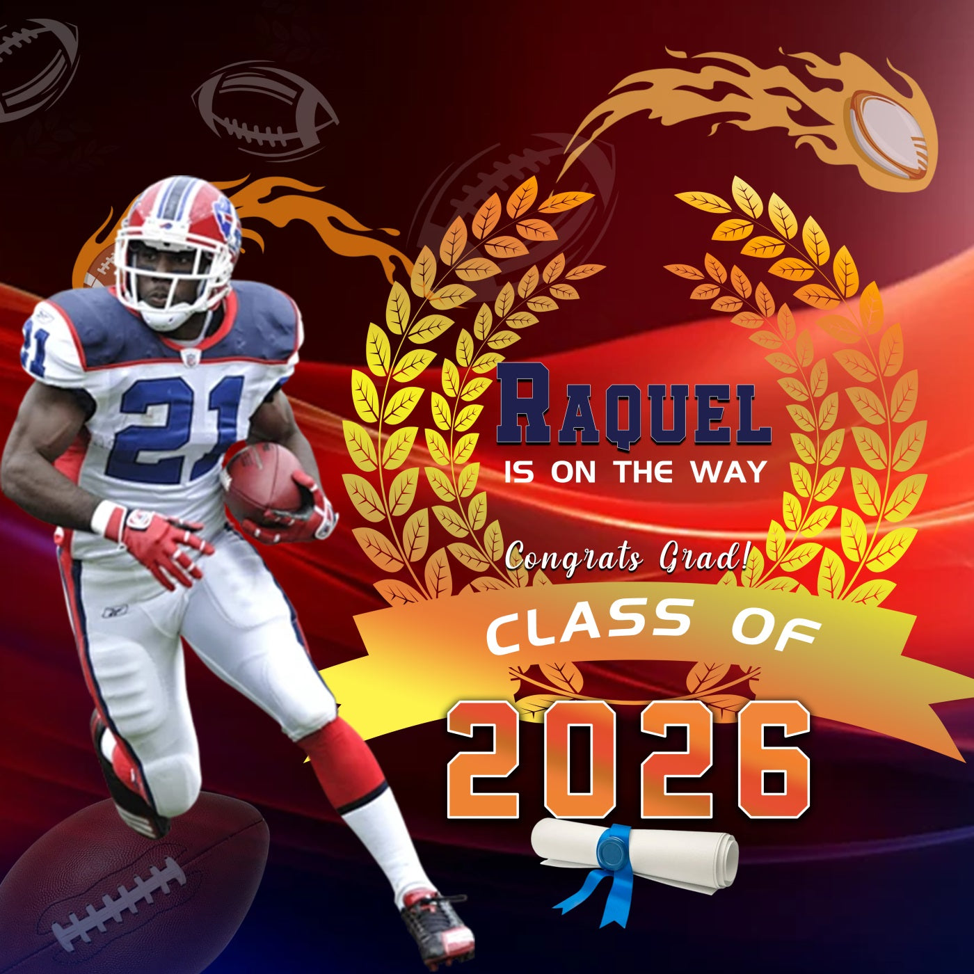 Sports Graduation Backdrop Football Player Victory Moment Graduation Party Backdrops RR63-50