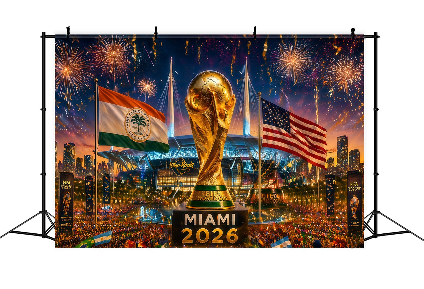 Dallas Soccer Night Photo Booth Backdrop World Cup Stadium Night Host City Landmarks Backdrop RR64-38