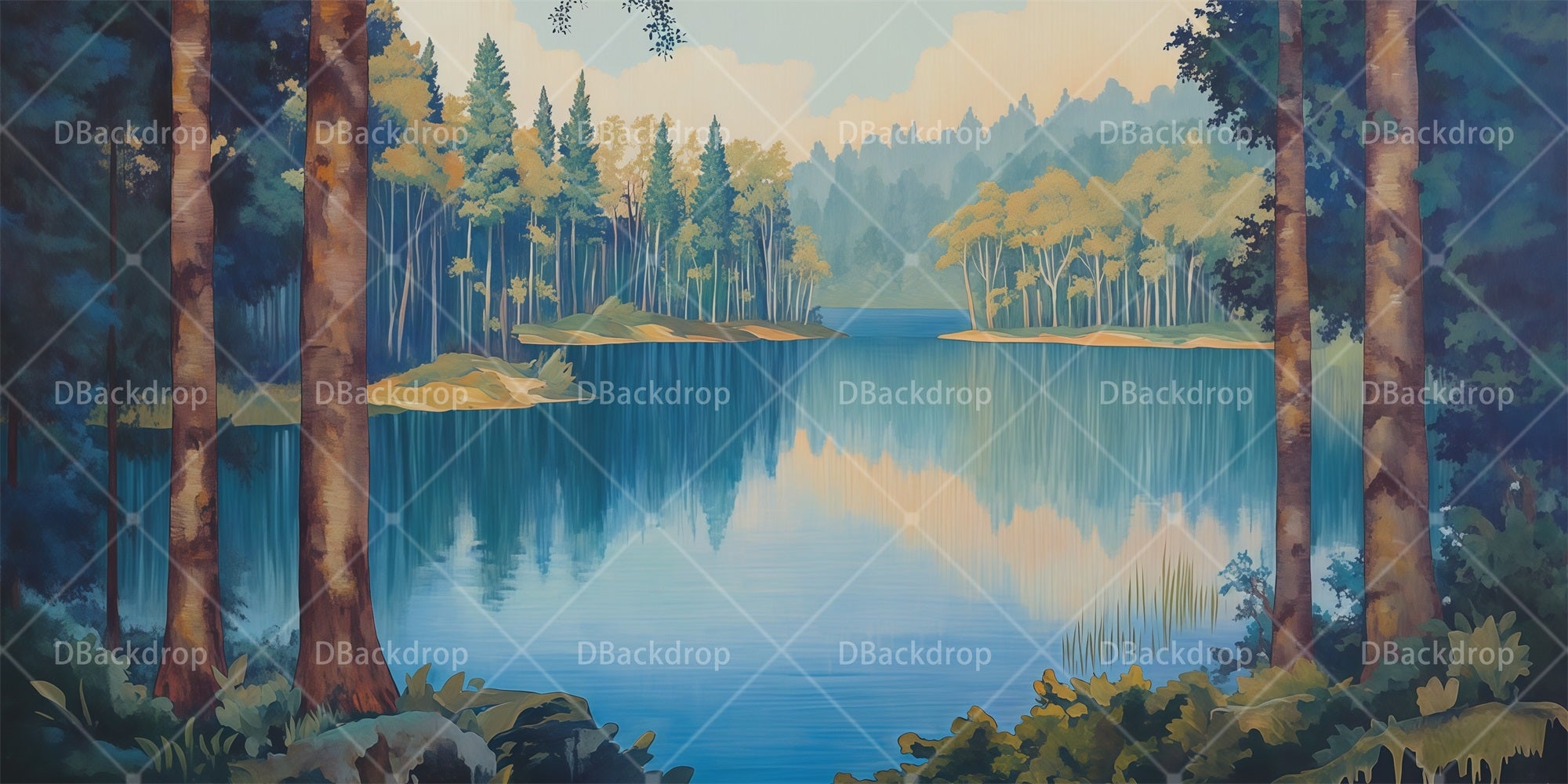 Backdrop For Theater Peaceful Forest Lake Stage Scenery Backdrops RR66-T79