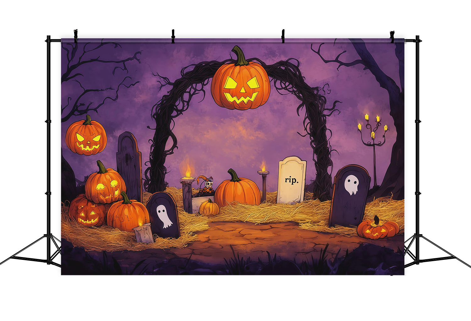 Halloween Themed Backdrops Pumpkin Graveyard Vine Arch Halloween Backdrop Ideas RR67-105