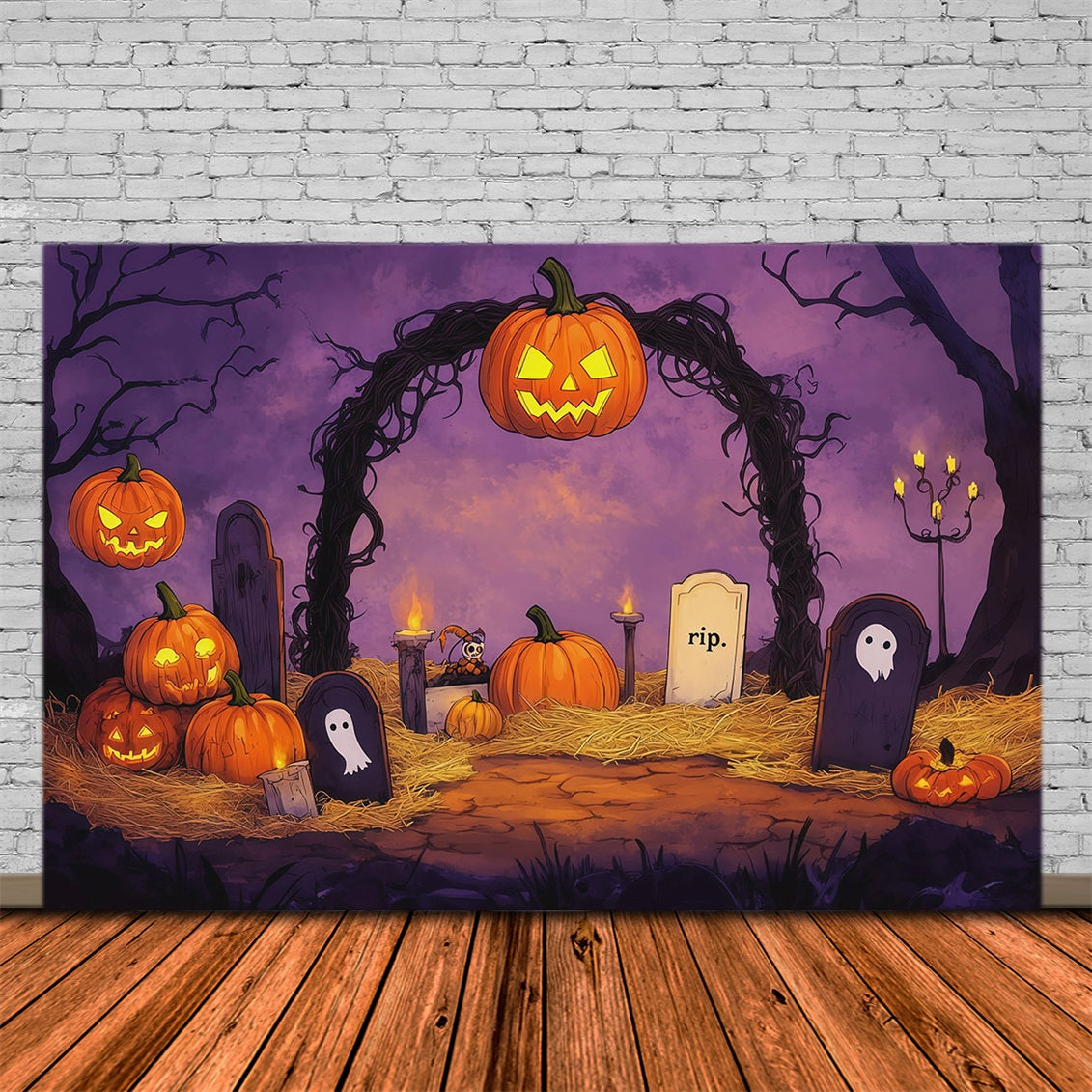 Halloween Themed Backdrops Pumpkin Graveyard Vine Arch Halloween Backdrop Ideas RR67-105