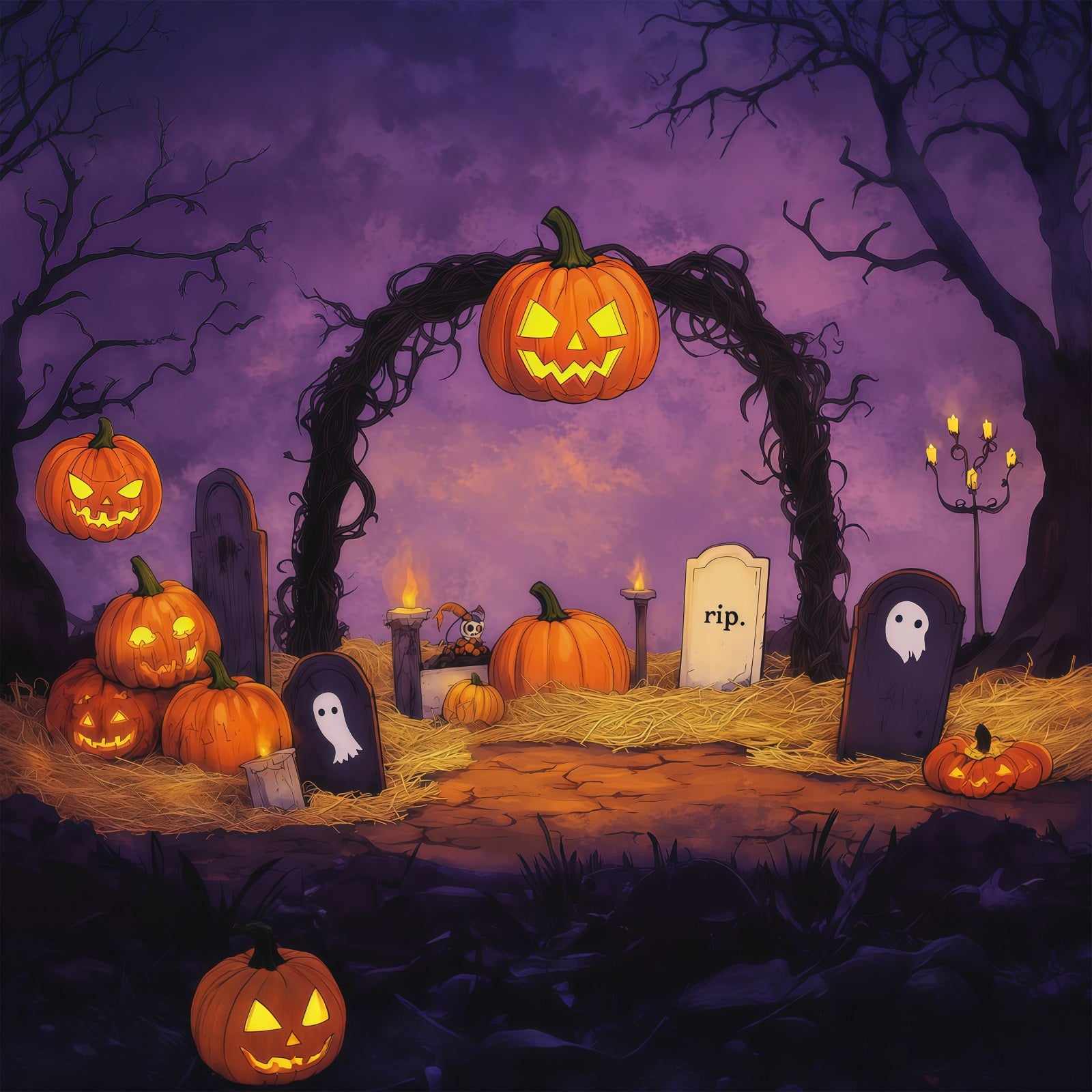 Halloween Themed Backdrops Pumpkin Graveyard Vine Arch Halloween Backdrop Ideas RR67-105