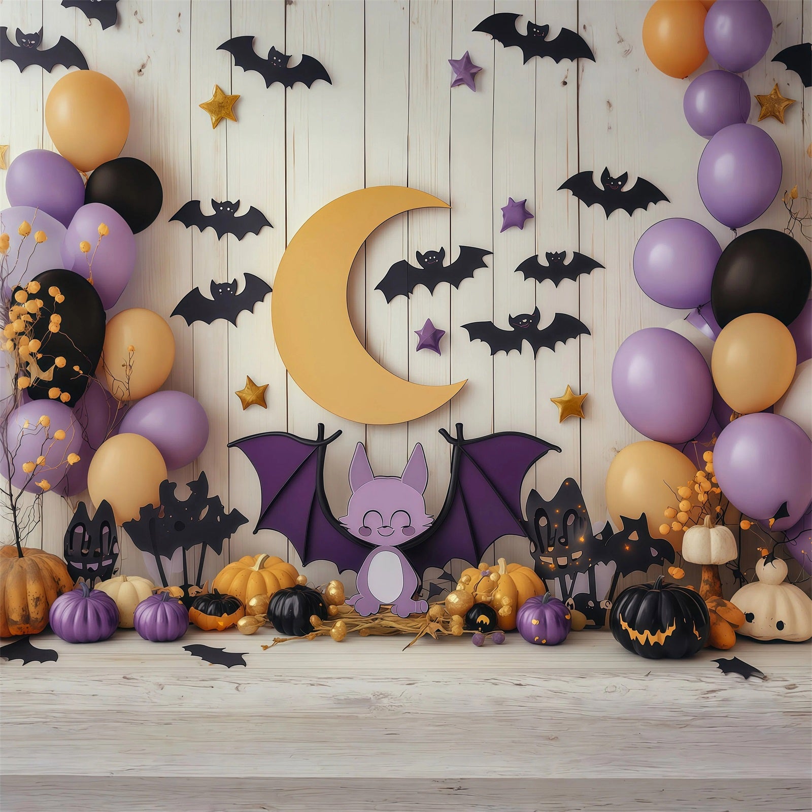 Cute Halloween Backdrops Bat Moon Balloon Party Halloween Backdrops Scene Setters RR67-106