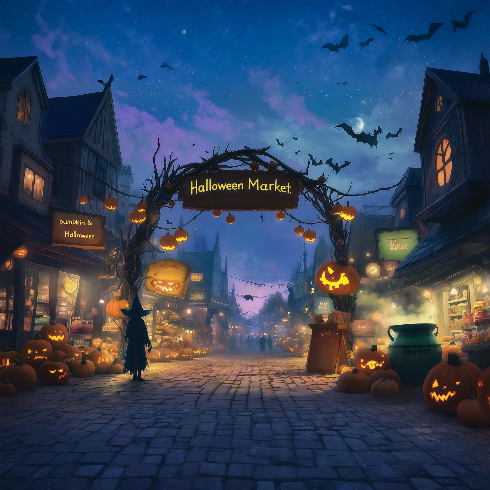 Halloween Pumpkin Backdrop Witch Market Pumpkin Street Halloween Photo Backdrop Ideas RR67-112