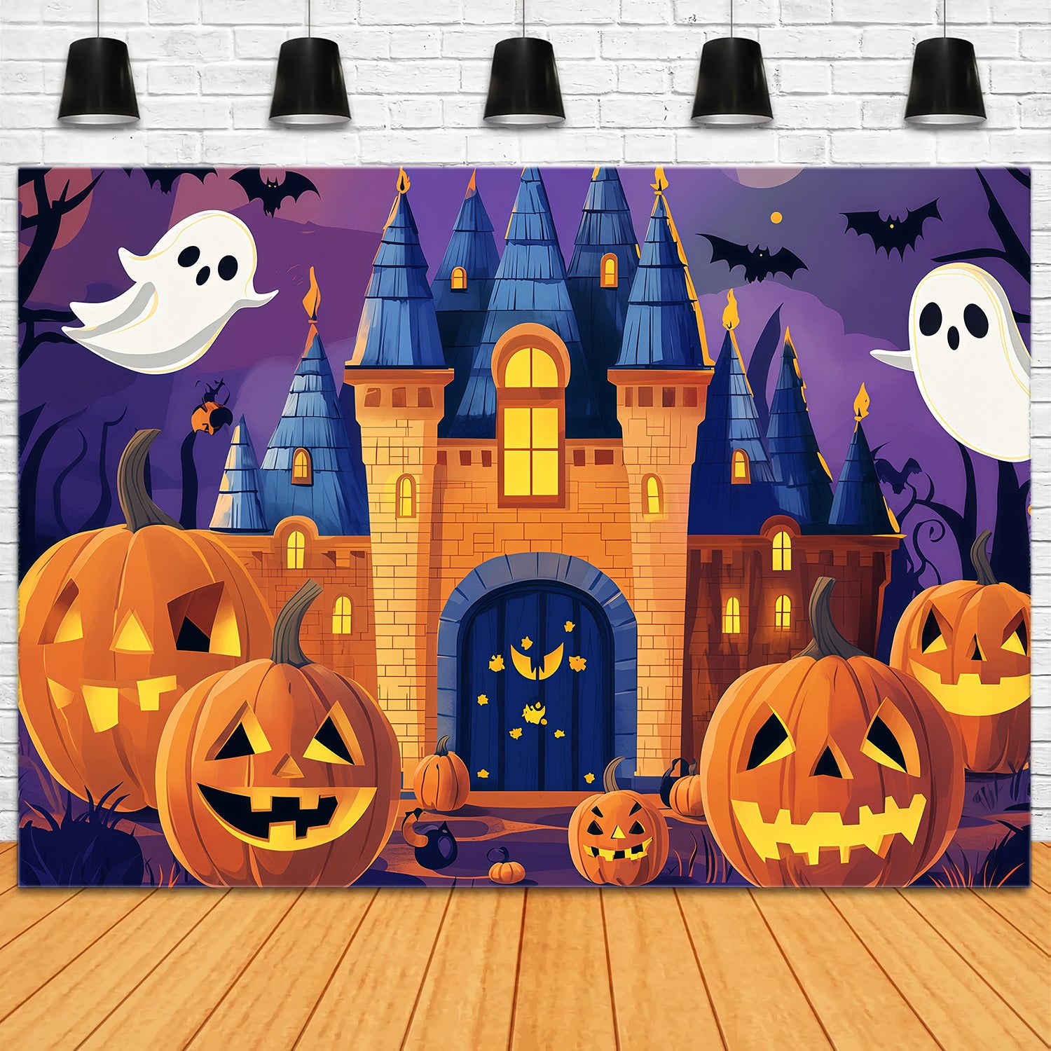 Halloween Cardboard Backdrops Ghost Castle Pumpkin Night Halloween Photography Backdrop RR67-119