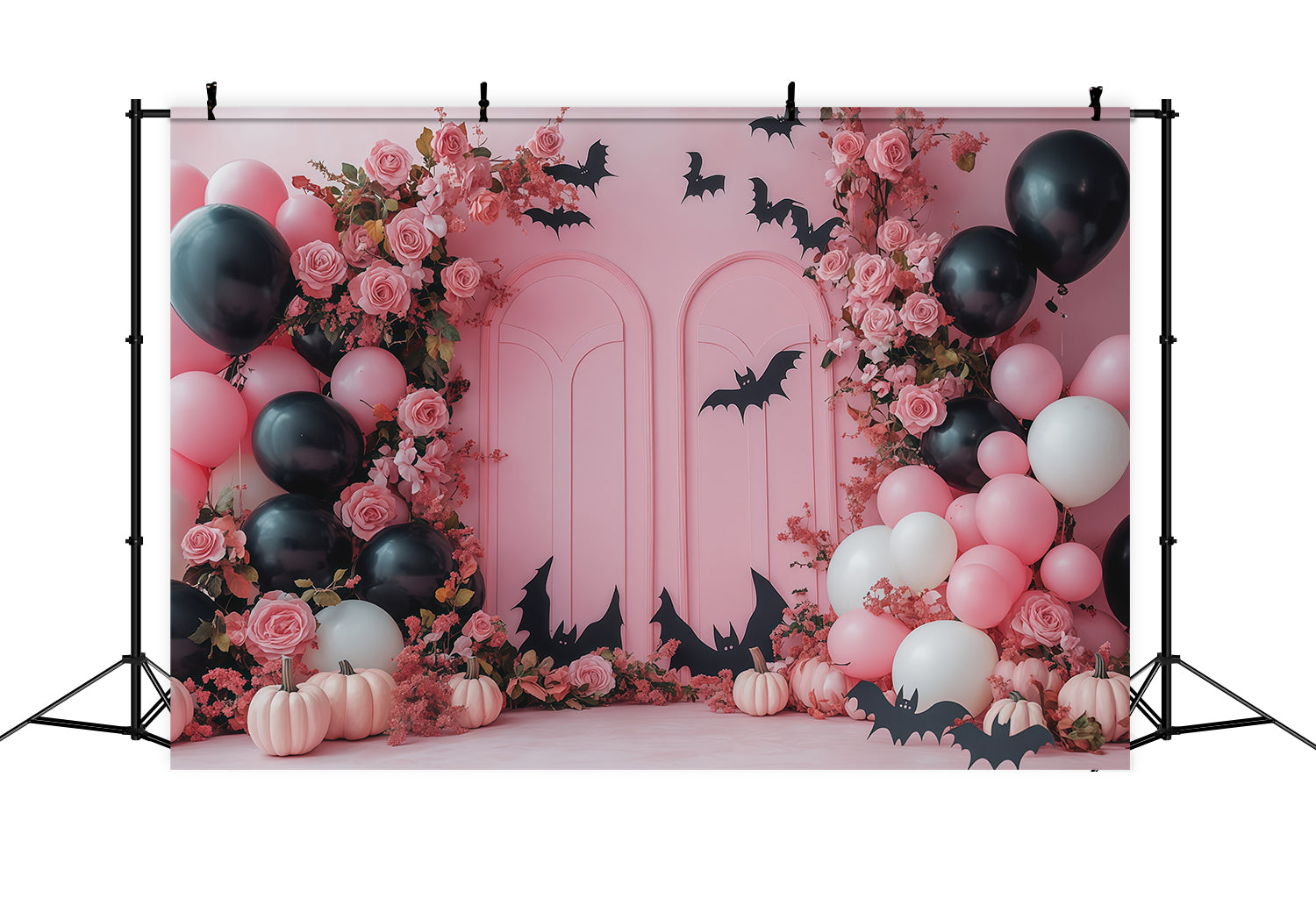 Halloween Backdrop For Photo Booth Pink Rose Bat Balloons Cute Halloween Backdrop RR67-123