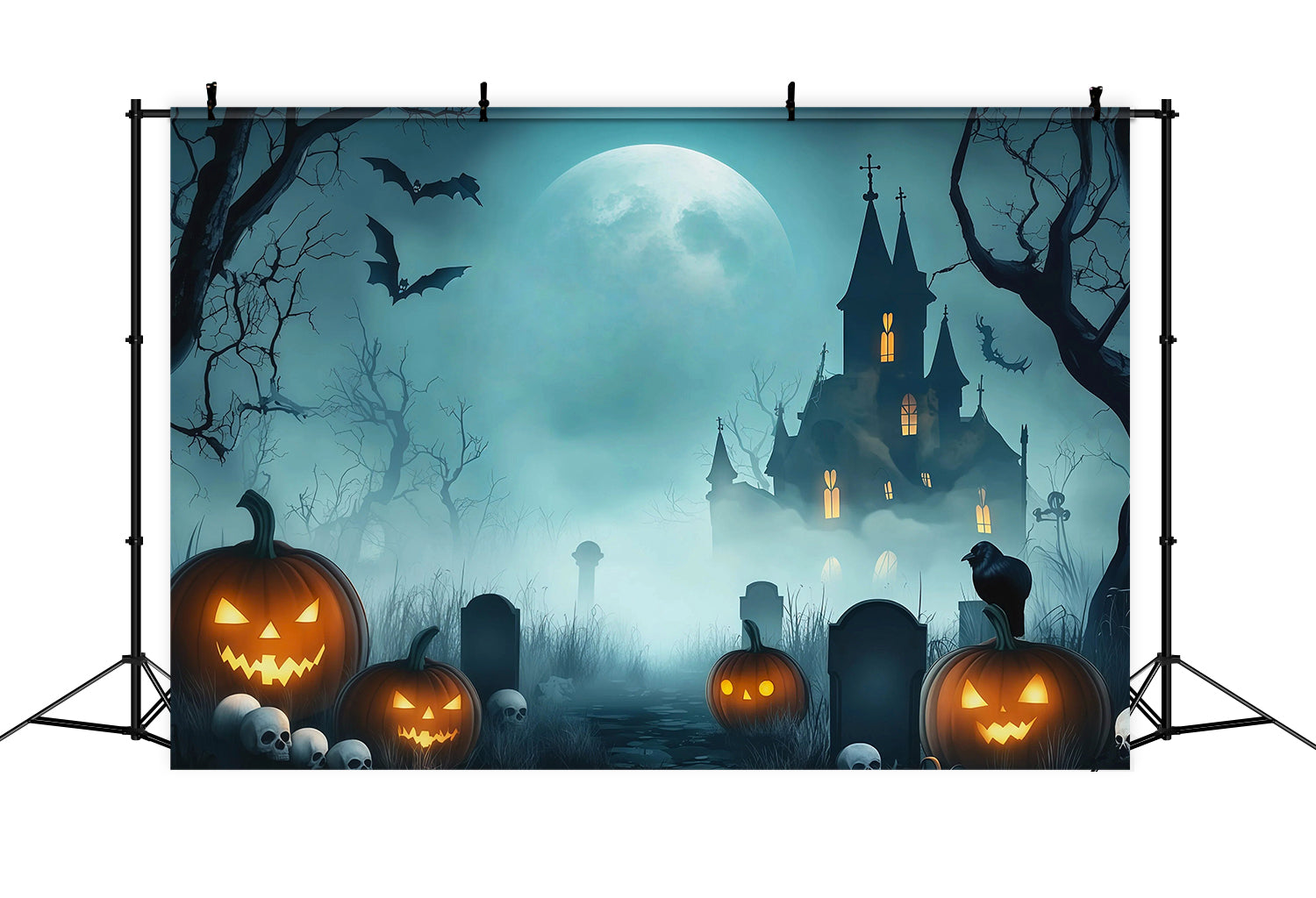 Halloween Garage Backdrop Misty Pumpkin Haunted House Backdrops For Halloween RR67-125