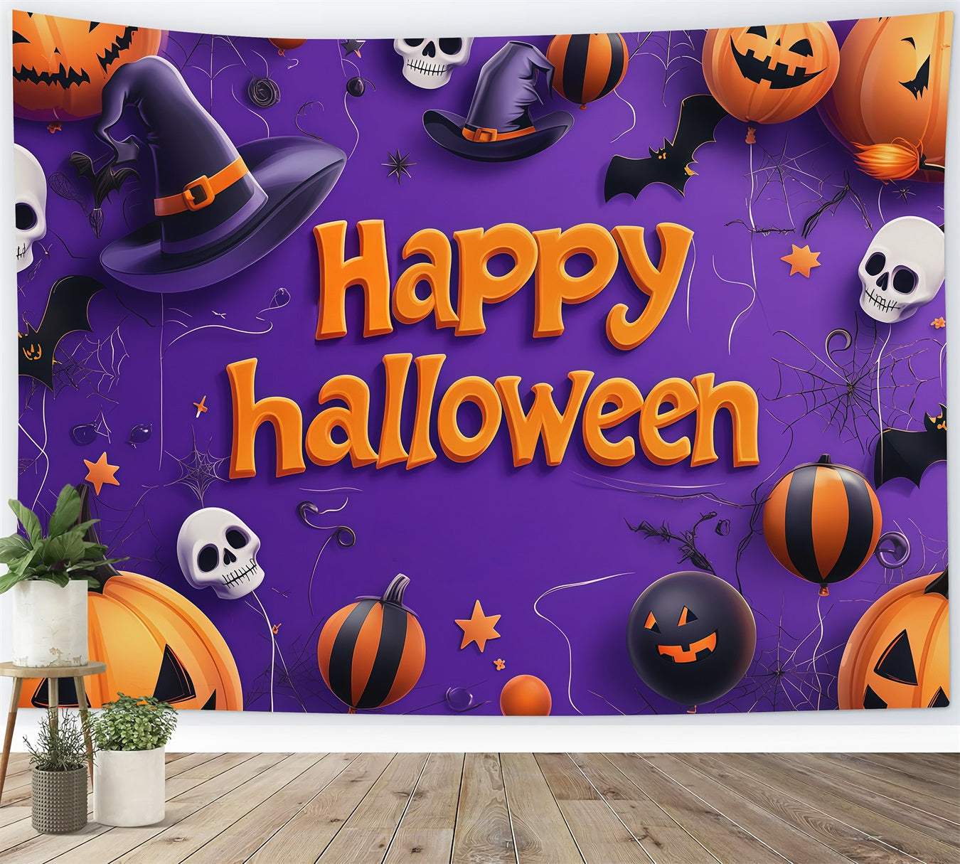 Halloween Backdrop Ideas Diy Pumpkin Skull Balloon Party Purple Halloween Backdrop RR67-143