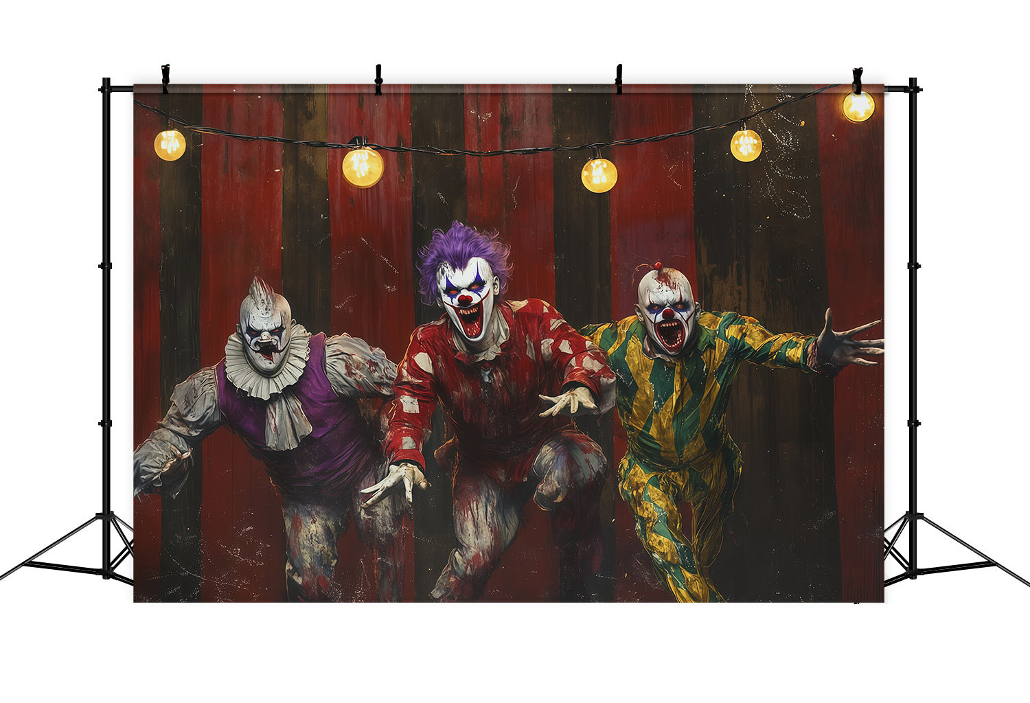 Halloween Clown Backdrop Terrifying Circus Trio Halloween Fabric Backdrop RR67-148