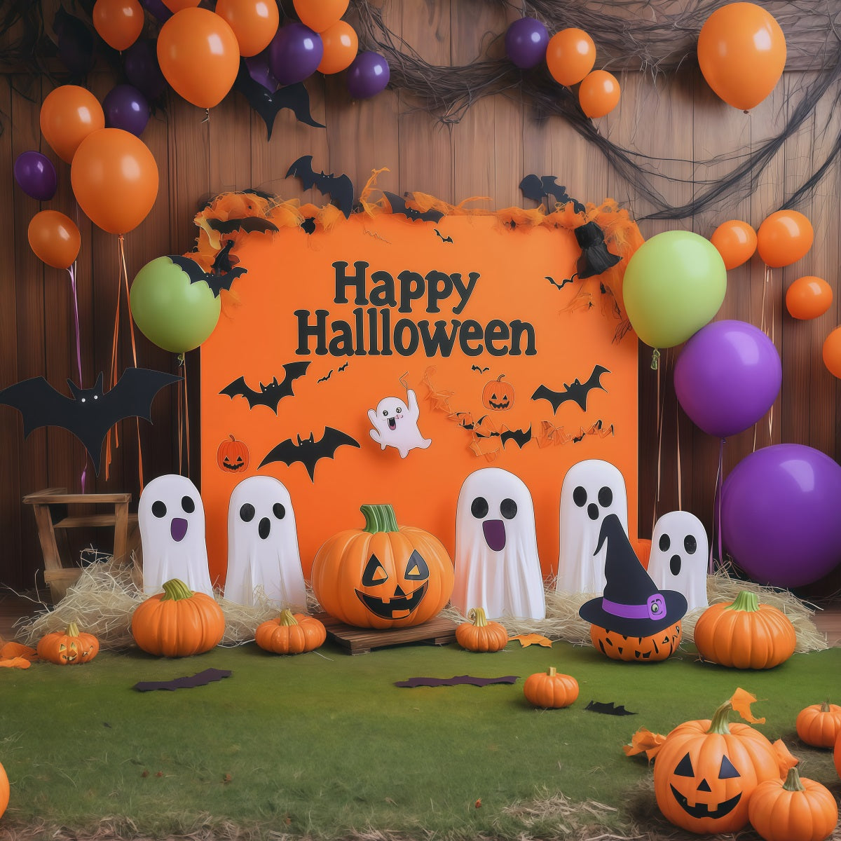 Halloween Party Picture Backdrop Cheerful Ghost Pumpkin Halloween Backdrop RR67-150