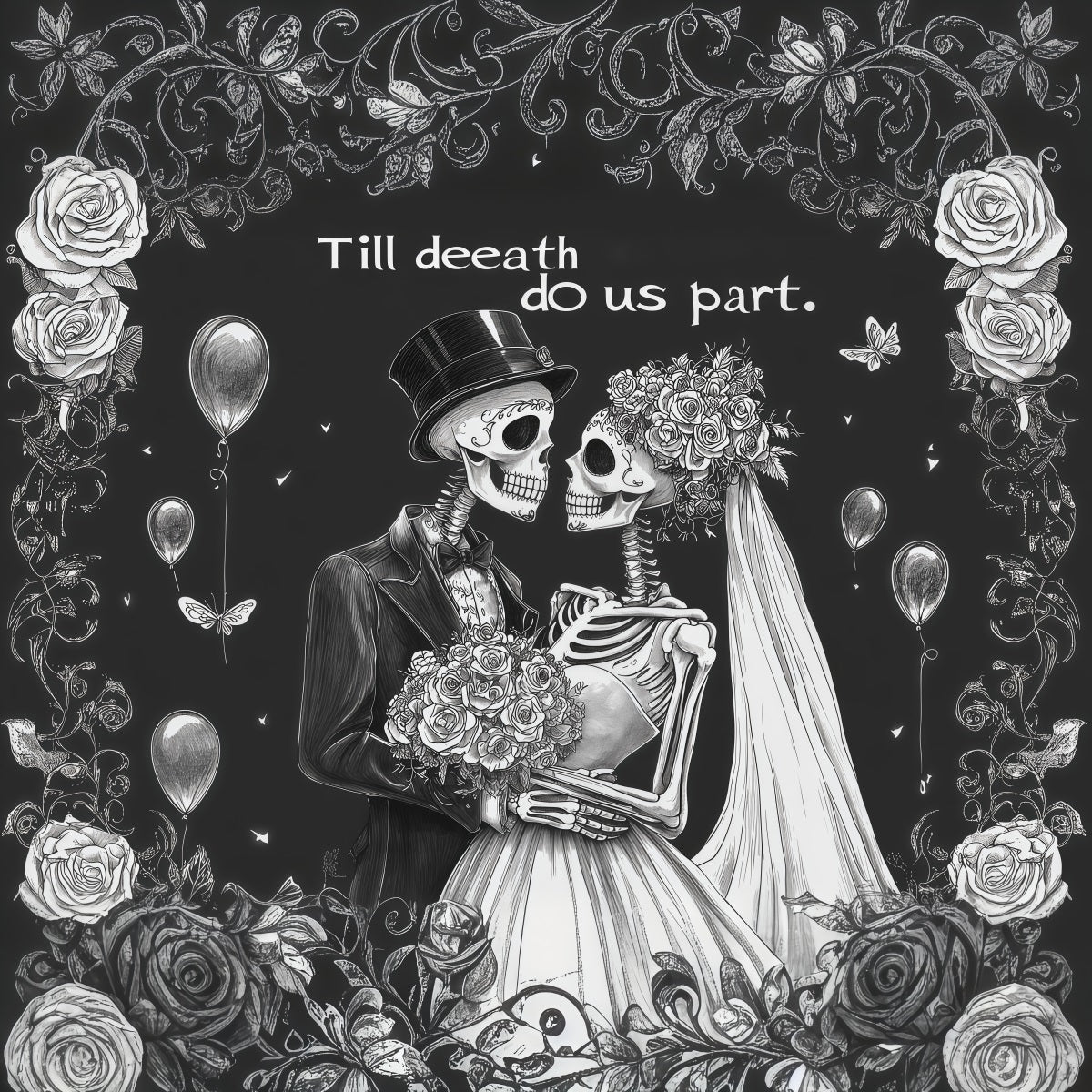 Halloween Wedding Backdrop Skeleton Rose Couple Halloween Photo Backdrop RR67-152
