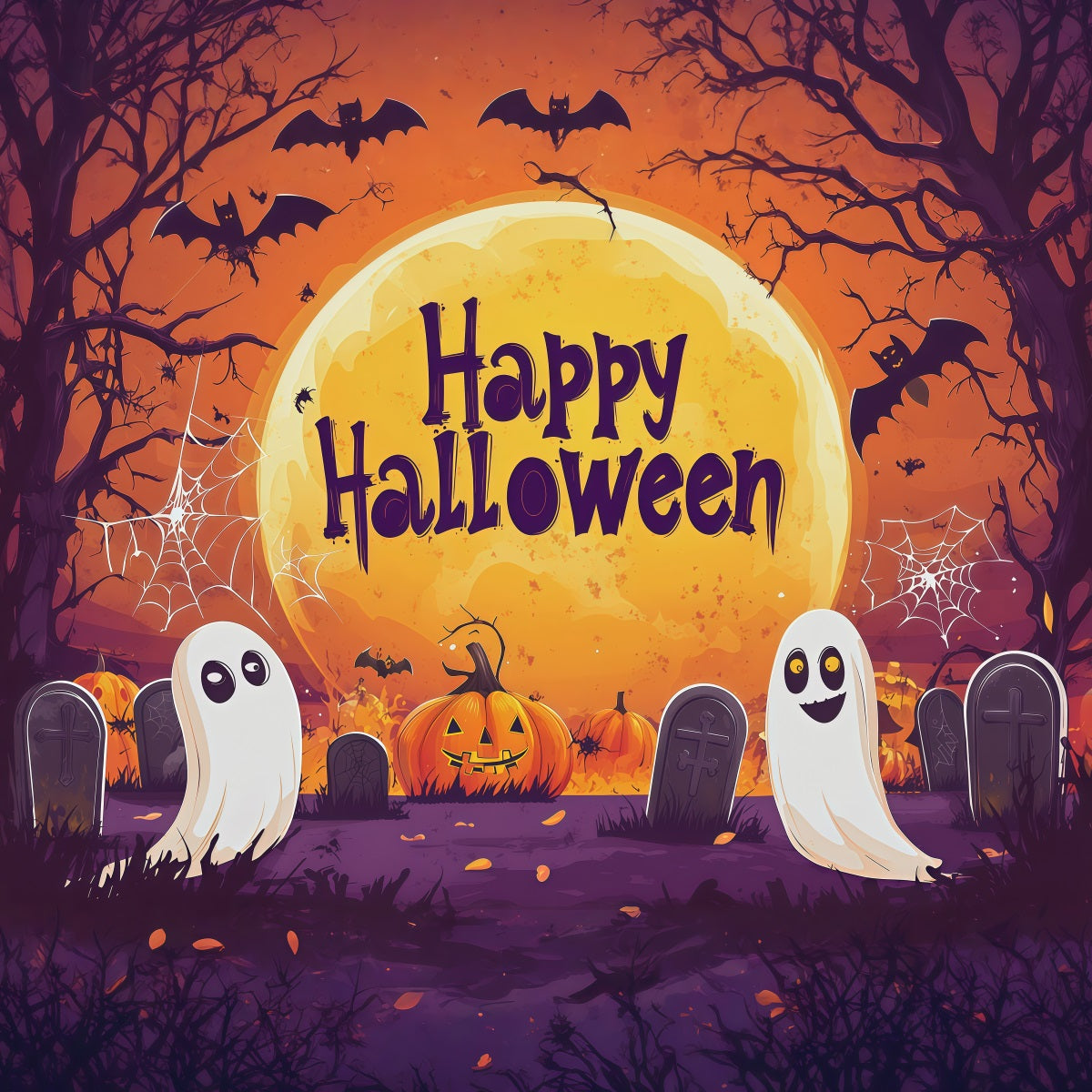 Halloween Backdrop Photo Moonlit Ghost Pumpkin Graveyard Halloween Party Backdrop RR67-159