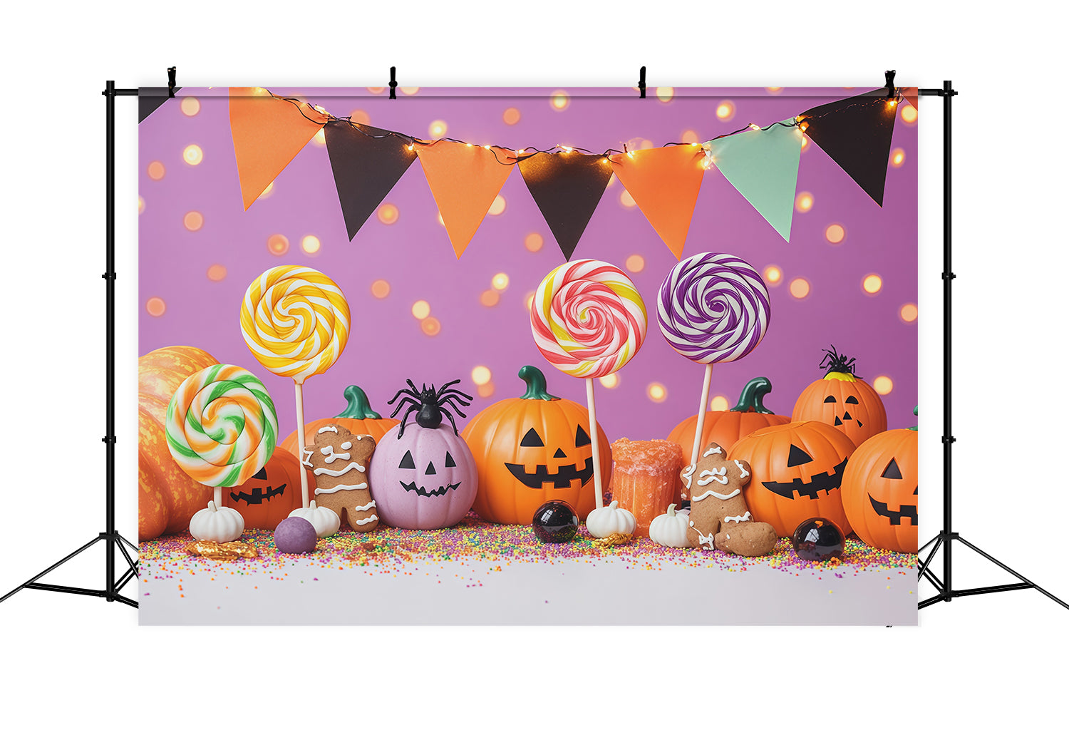 Halloween Candy Backdrop Candy Pumpkin Lollipop Party Halloween Theme Backdrop RR67-171