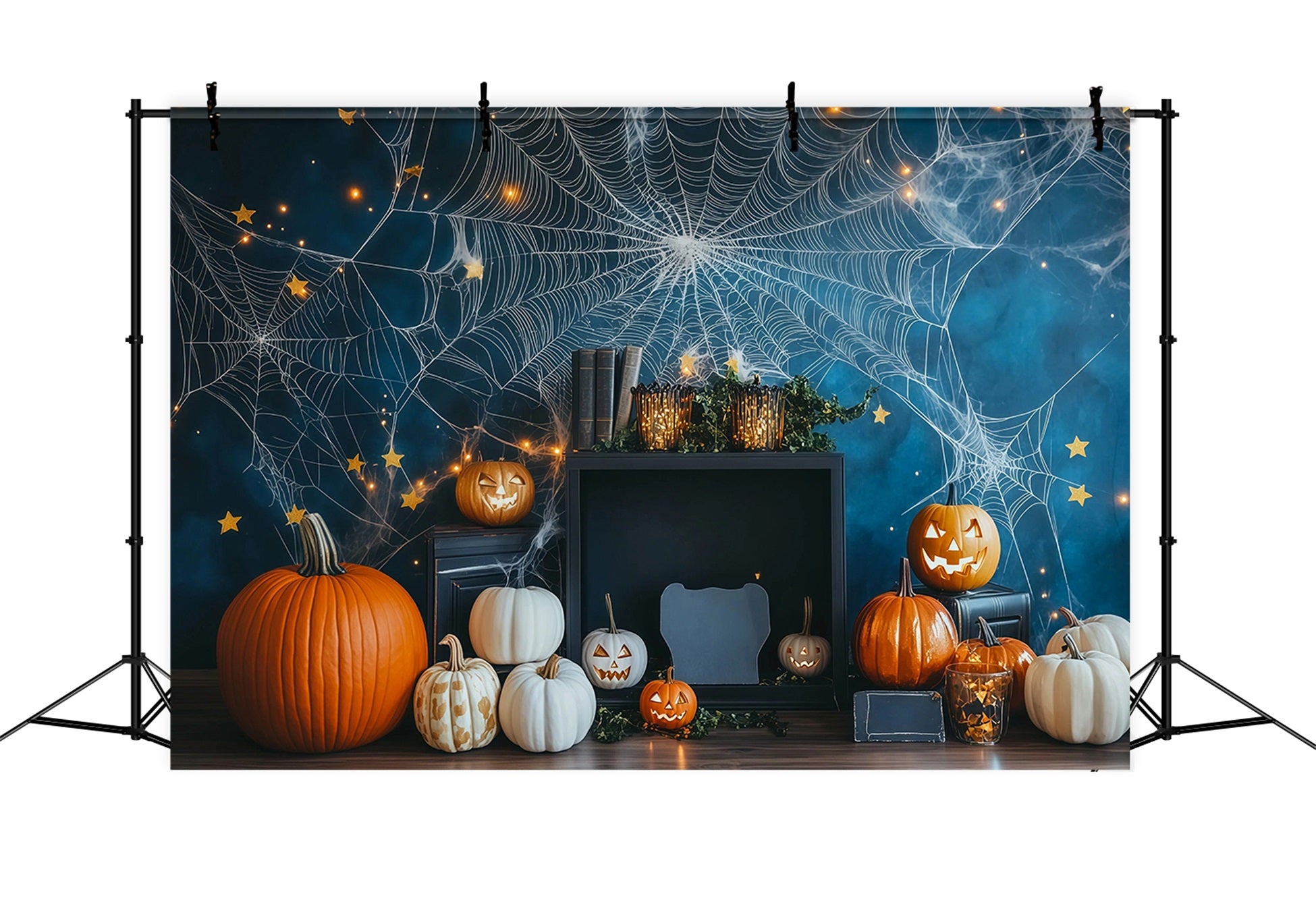 DIY Halloween Photo Booth Backdrop Spiderweb Pumpkin Star Decor 10x10 Halloween Backdrop RR67-41