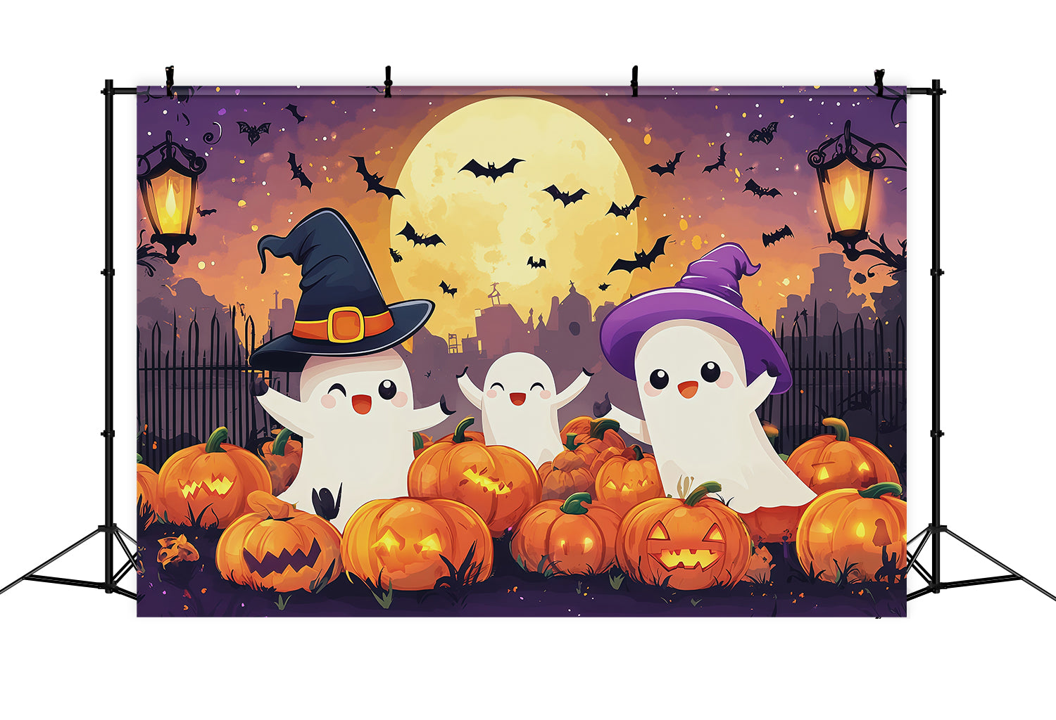 Halloween Backdrop For Photo Booth Cute Ghost Pumpkin Patch Cute Halloween Backdrop RR67-73