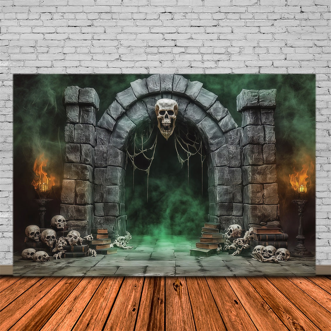Fabric Halloween Backdrop Skull Stone Portal Fog Halloween Backdrop For Pictures RR67-79