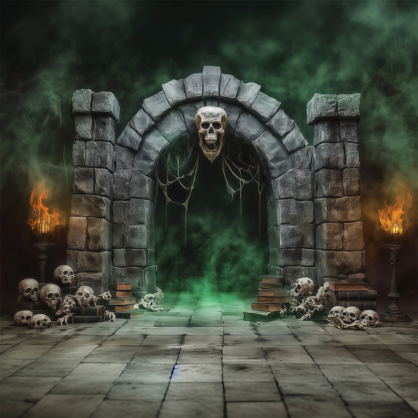 Fabric Halloween Backdrop Skull Stone Portal Fog Halloween Backdrop For Pictures RR67-79