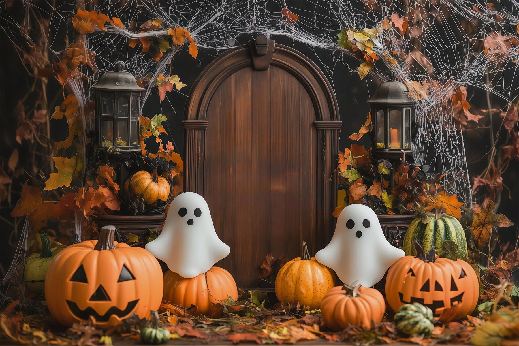Halloween Backdrop Photo Booth Autumn Ghost Pumpkin Door Backdrops Halloween RR67-84