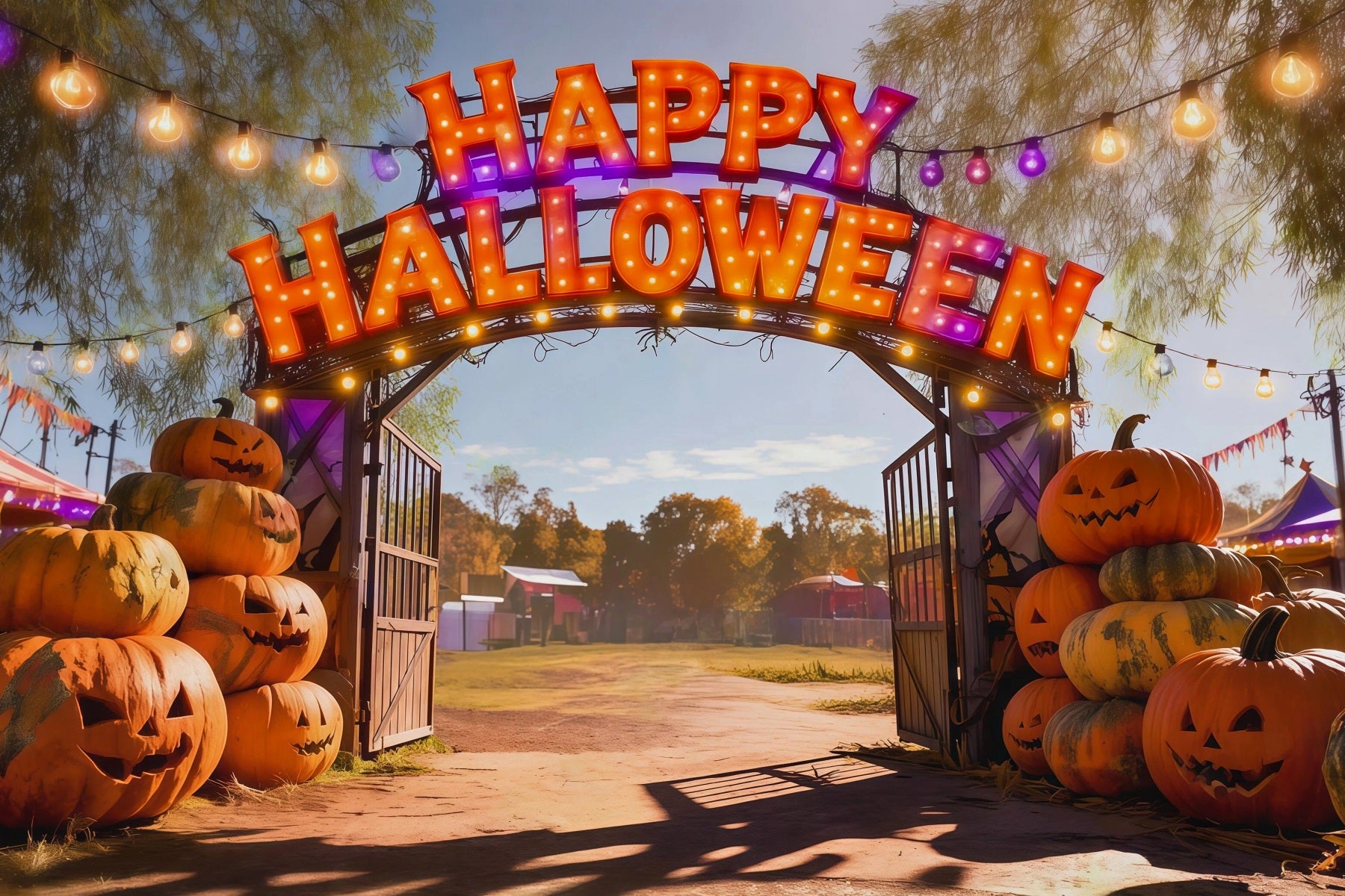 Halloween Carnival Backdrop Pumpkin Festival Entrance Arch DIY Halloween Backdrop RR67-90