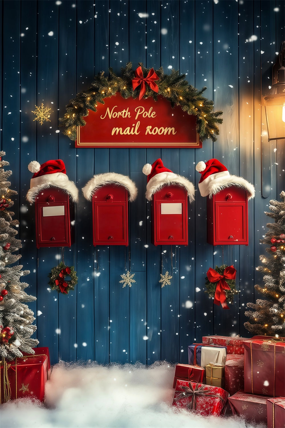North Pole Christmas Backdrop Snowy Mailbox Wall Photo Backdrop Christmas RR68-69