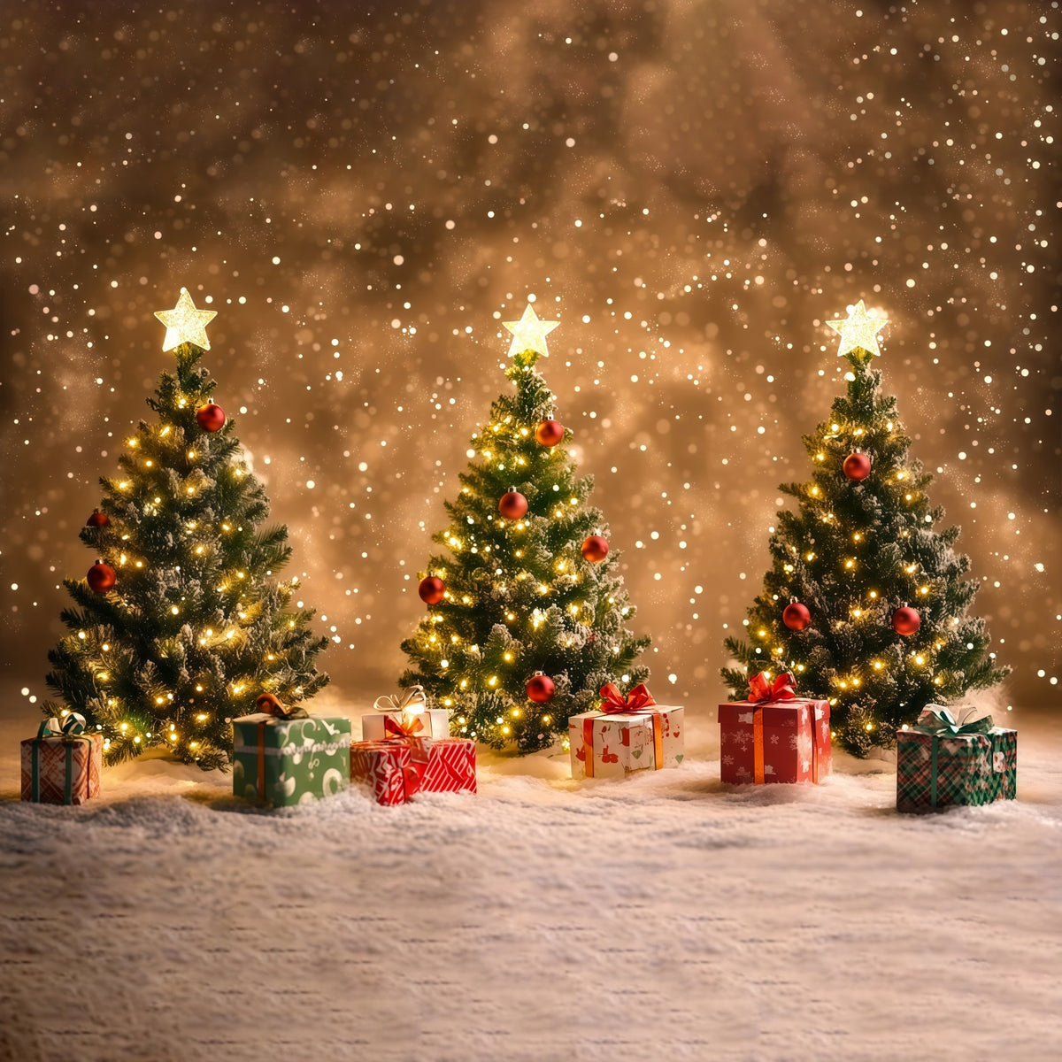 Christmas Tree Backdrop Bokeh Snowy Glowing Trees Backdrops Christmas RR68-74