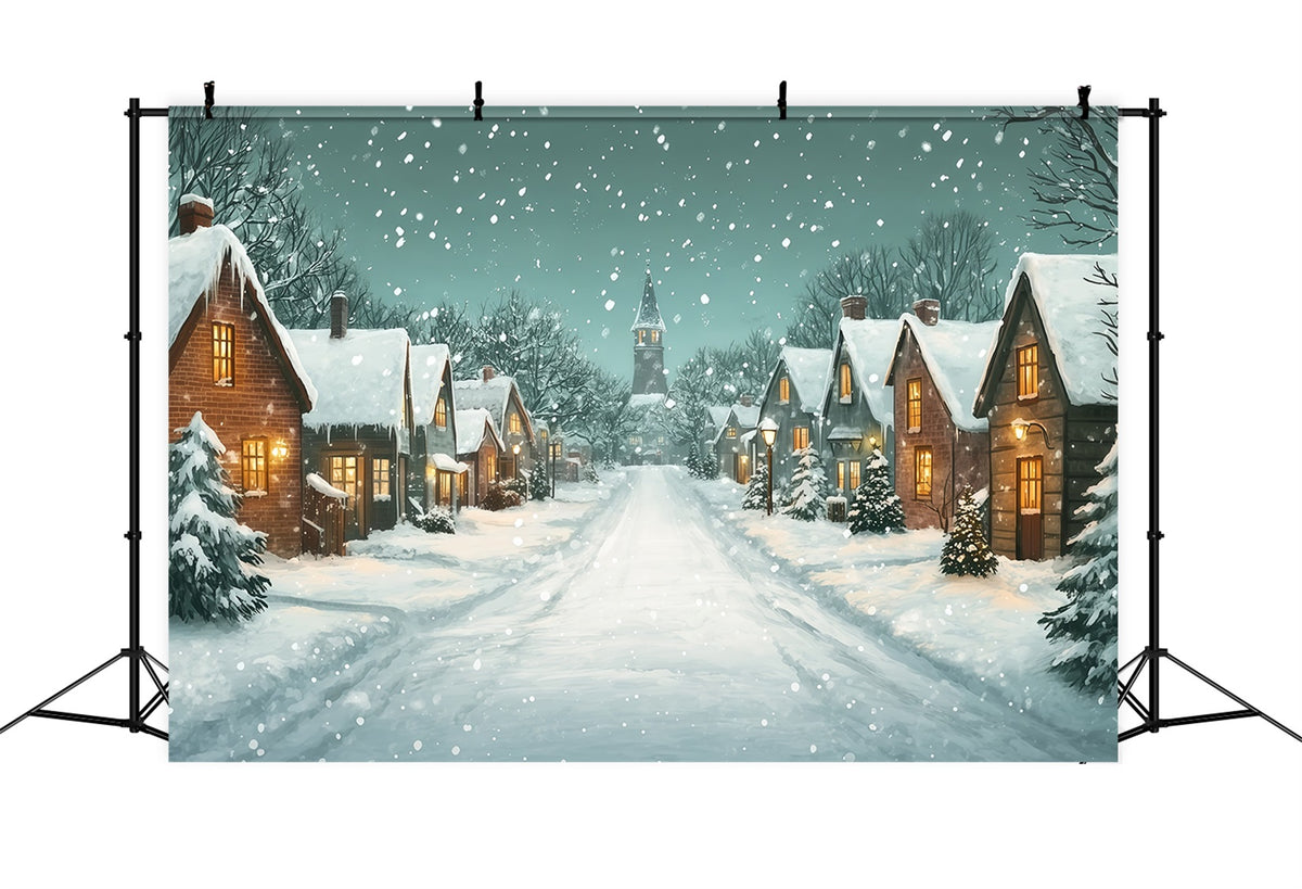 Christmas Street Backdrop Snowy Village Church Lane Photo Backdrop Christmas RR69-100
