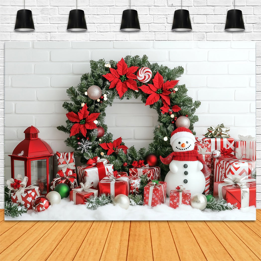 Christmas Wall Backdrop Poinsettia Wreath Snowman Gifts Large Christmas Backdrops RR69-101