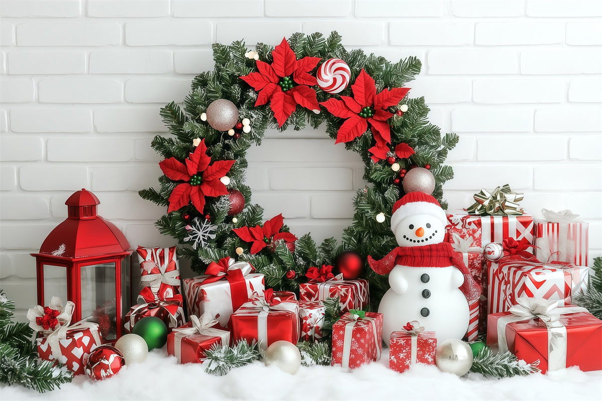 Christmas Wall Backdrop Poinsettia Wreath Snowman Gifts Large Christmas Backdrops RR69-101