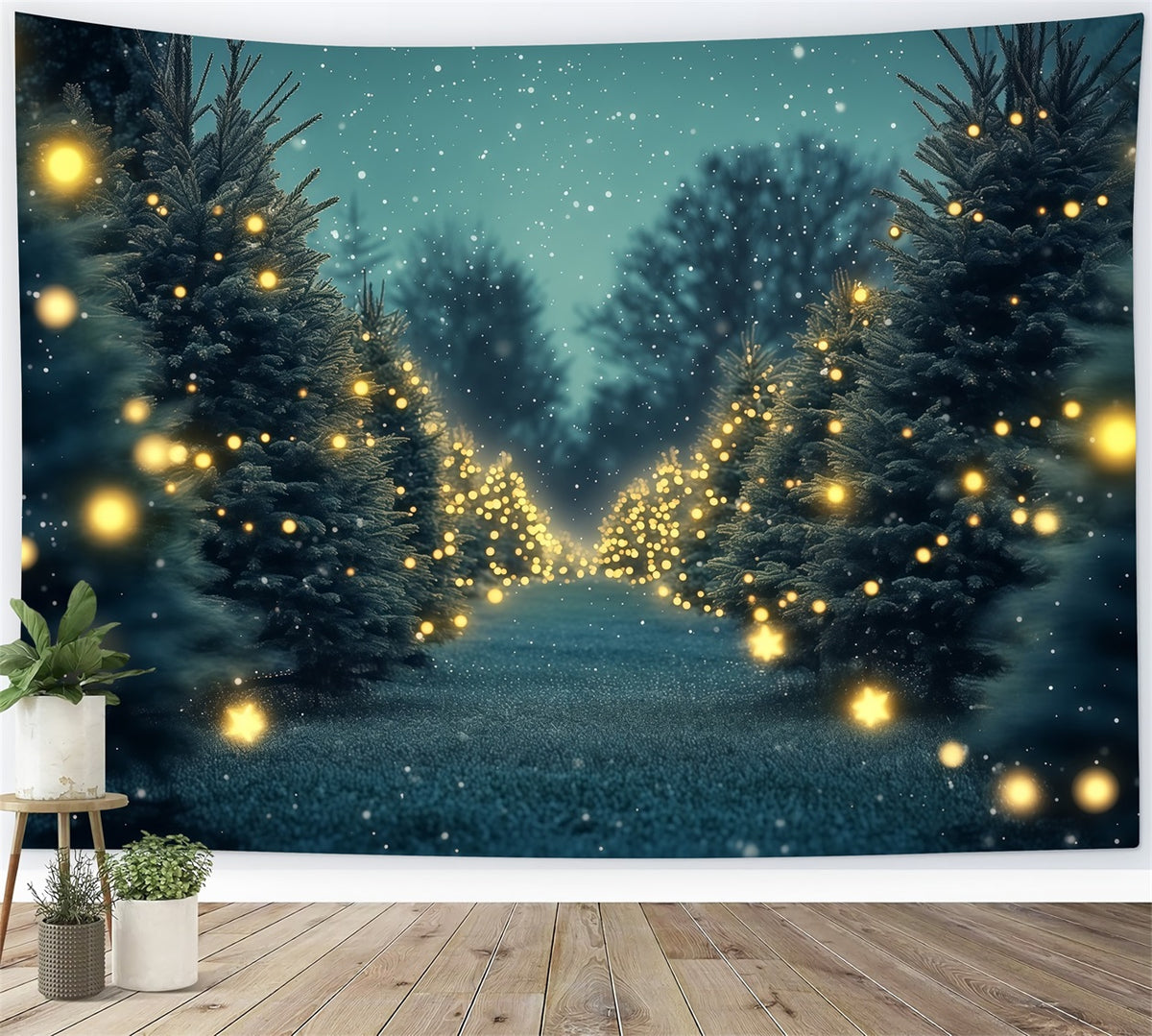 Christmas Tree Backdrop Twinkling Pine Light Path Christmas Wall Backdrop RR69-102