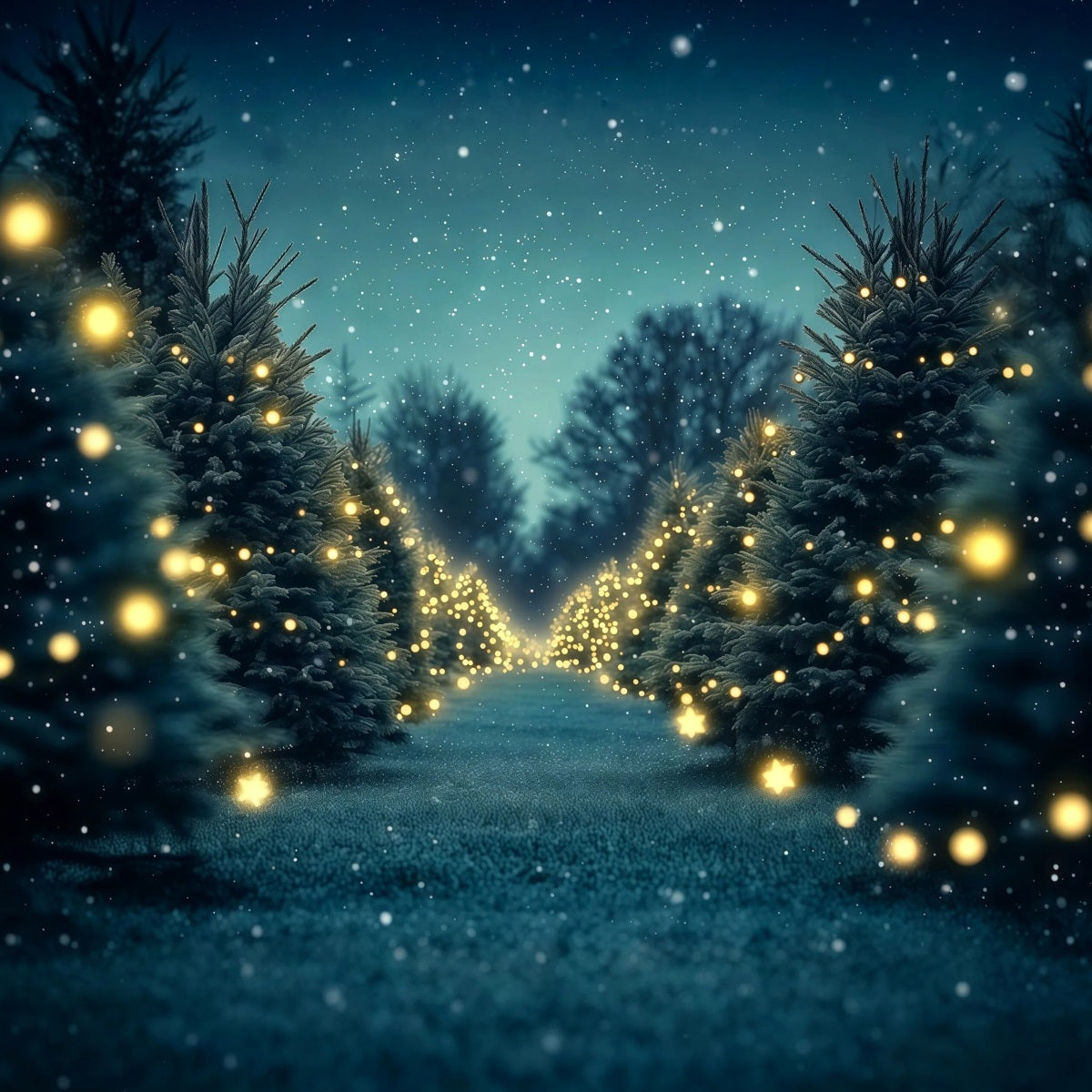Christmas Tree Backdrop Twinkling Pine Light Path Christmas Wall Backdrop RR69-102