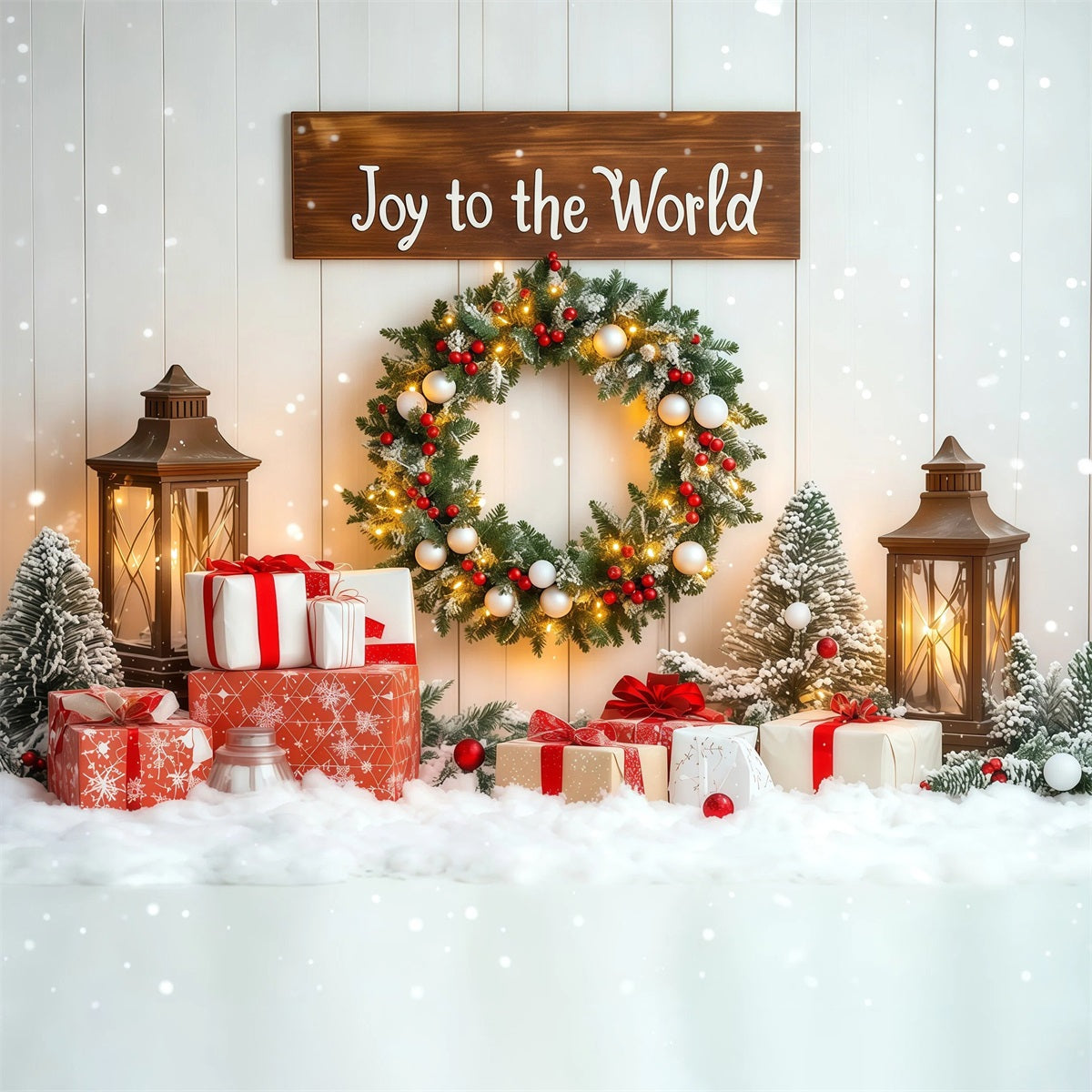 Christmas Wreath Backdrop Joy to the World Photography Christmas Backdrops RR69-103