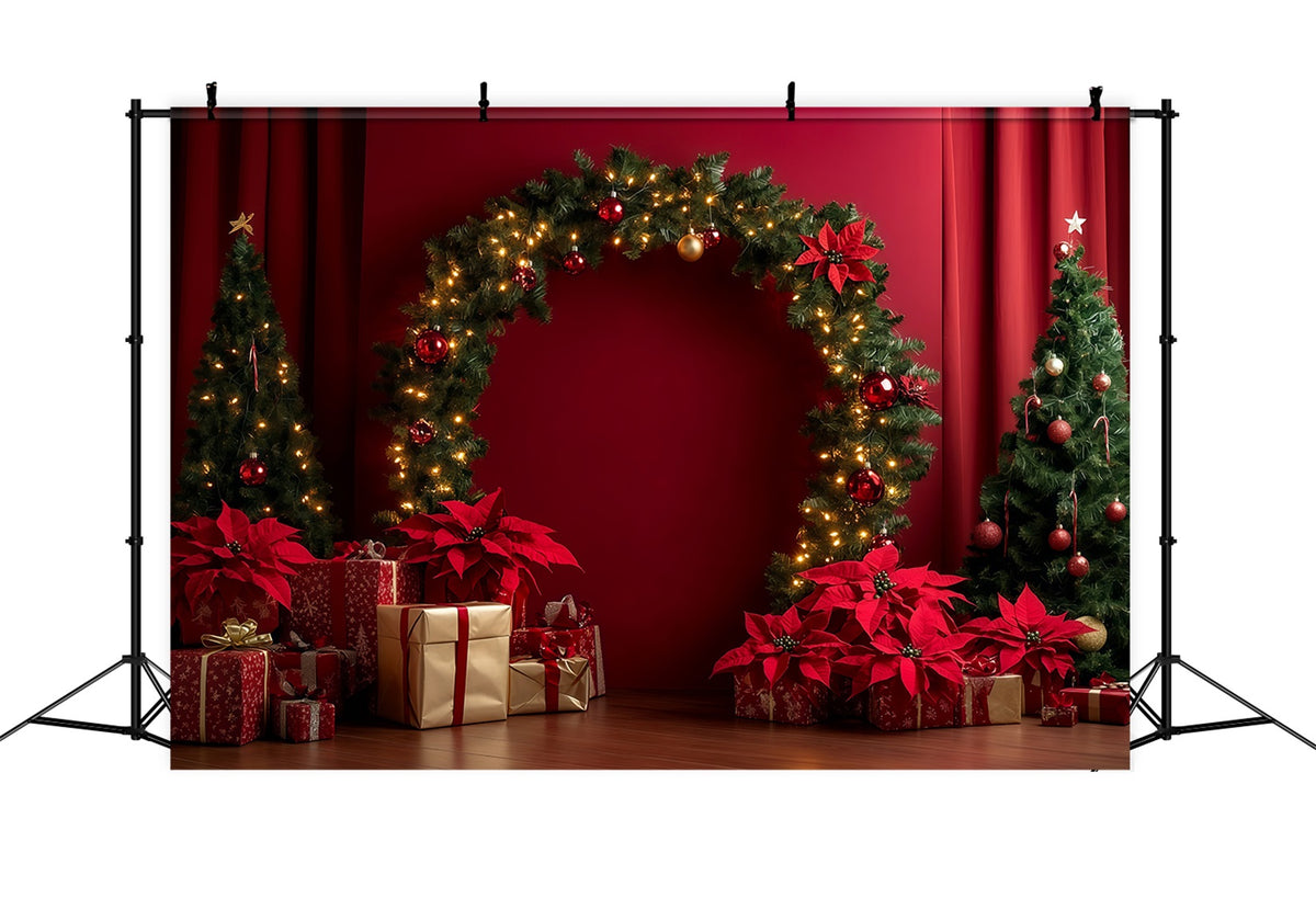 Red Christmas Backdrop Poinsettia Garland Arch Display Backdrops Christmas RR69-105