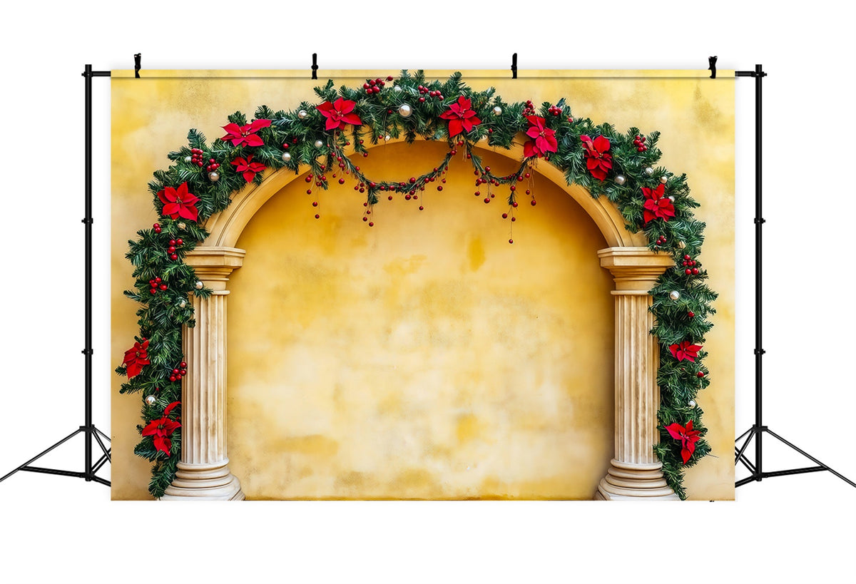 Christmas Arch Backdrop Poinsettia Garland Column Photography Christmas Backdrop RR69-106