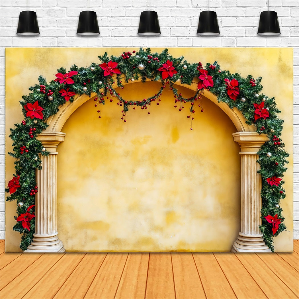 Christmas Arch Backdrop Poinsettia Garland Column Photography Christmas Backdrop RR69-106