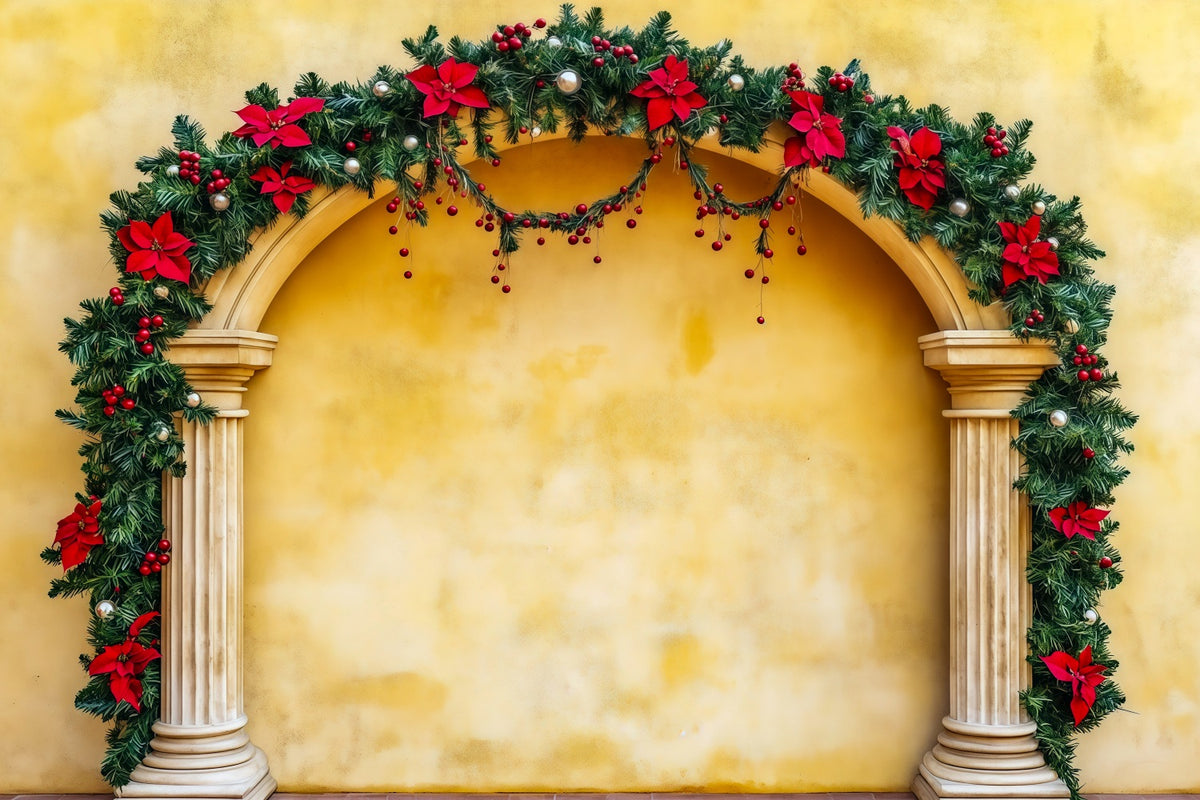 Christmas Arch Backdrop Poinsettia Garland Column Photography Christmas Backdrop RR69-106