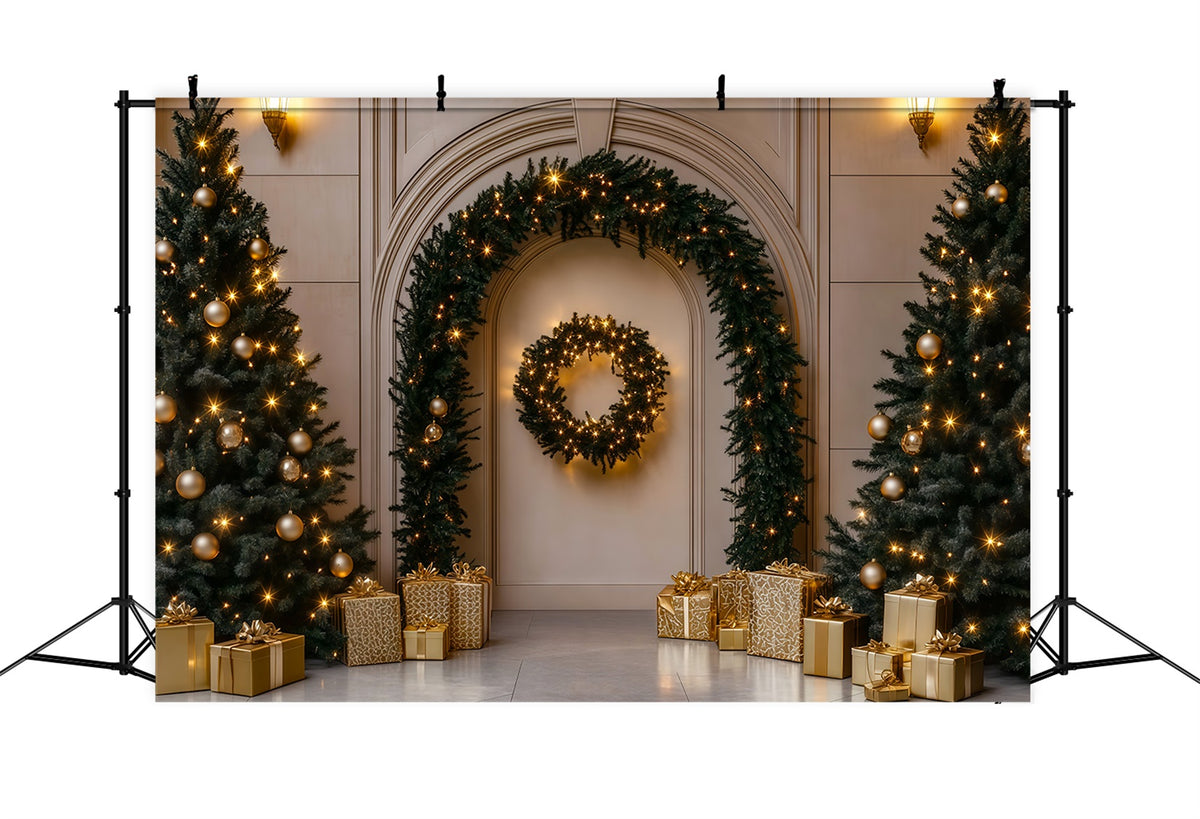 Christmas Ornament Backdrop Golden Arch Tree Gift Photography Backdrops Christmas RR69-107