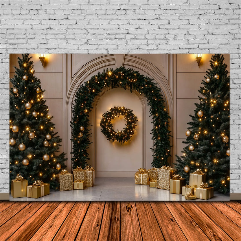 Christmas Ornament Backdrop Golden Arch Tree Gift Photography Backdrops Christmas RR69-107