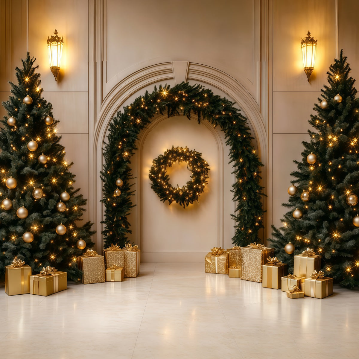 Christmas Ornament Backdrop Golden Arch Tree Gift Photography Backdrops Christmas RR69-107