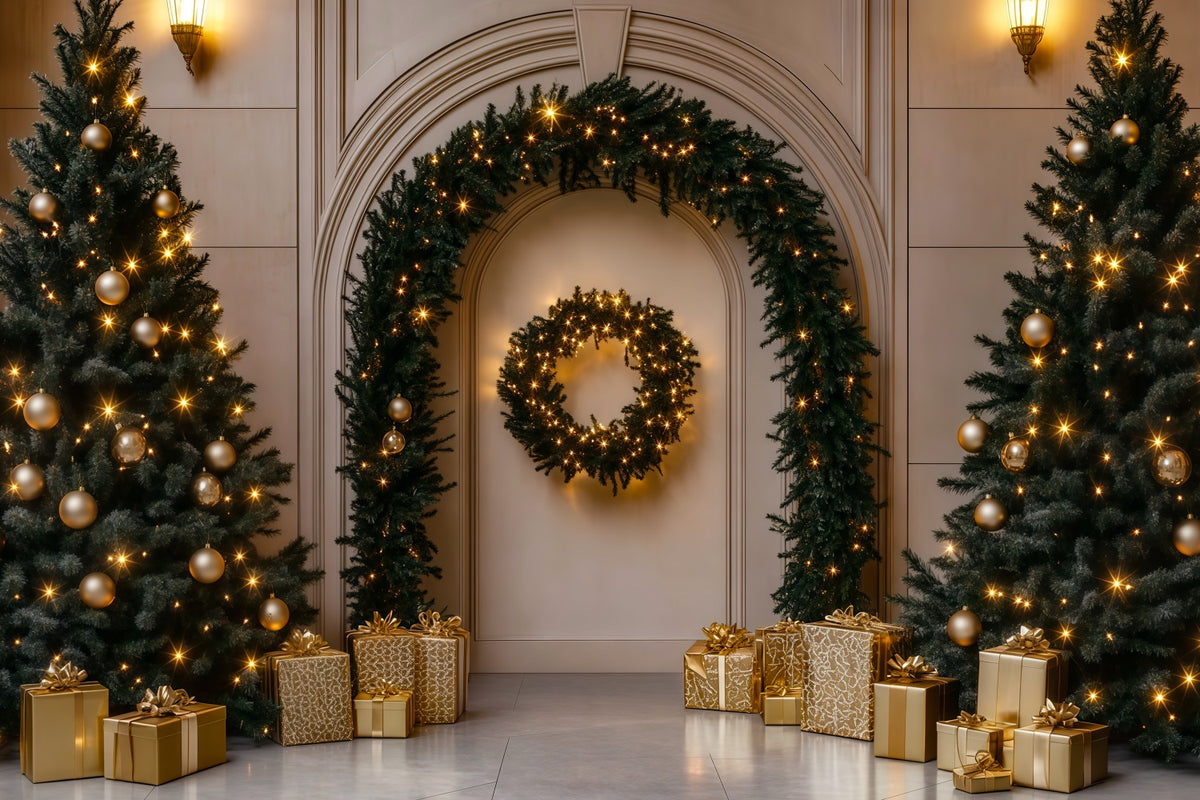 Christmas Ornament Backdrop Golden Arch Tree Gift Photography Backdrops Christmas RR69-107