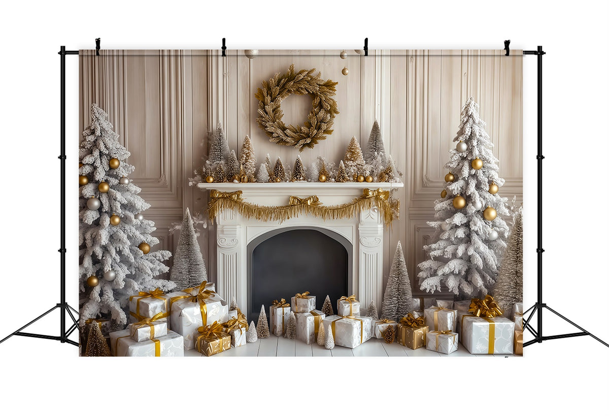 Fireplace Christmas Backdrop Retro Wall Golden Mantel Photo Backdrops Christmas RR69-108