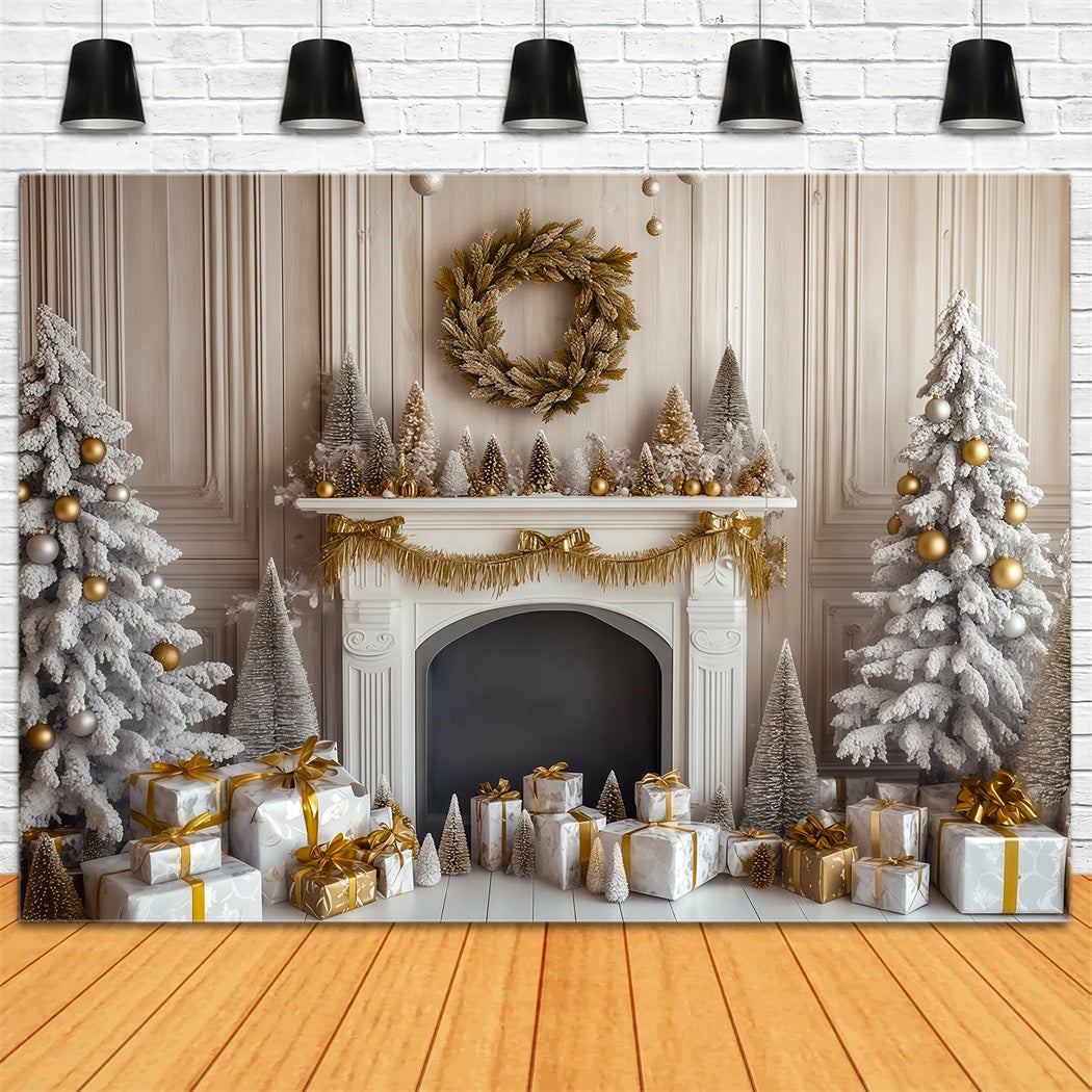 Fireplace Christmas Backdrop Retro Wall Golden Mantel Photo Backdrops Christmas RR69-108
