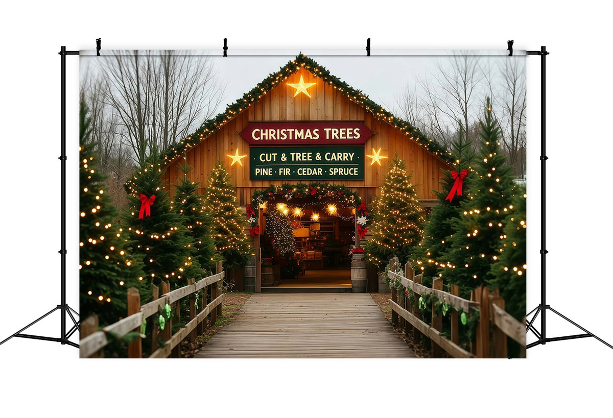 Christmas Tree Farm Backdrop Barn Door Entrance Christmas Wall Backdrops RR69-109