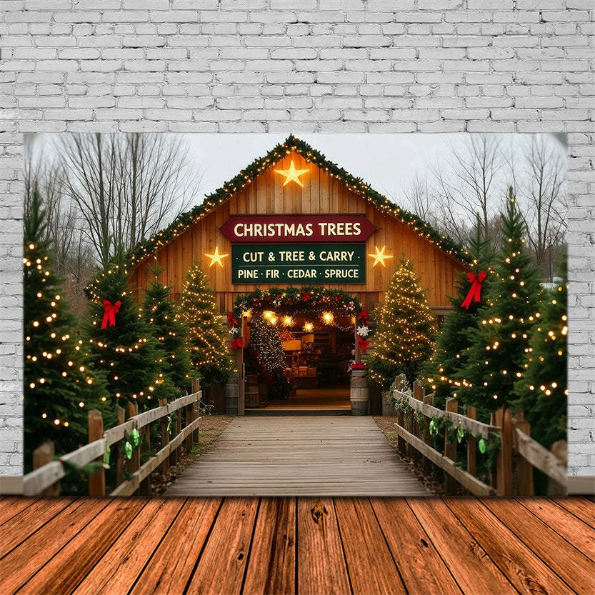 Christmas Tree Farm Backdrop Barn Door Entrance Christmas Wall Backdrops RR69-109