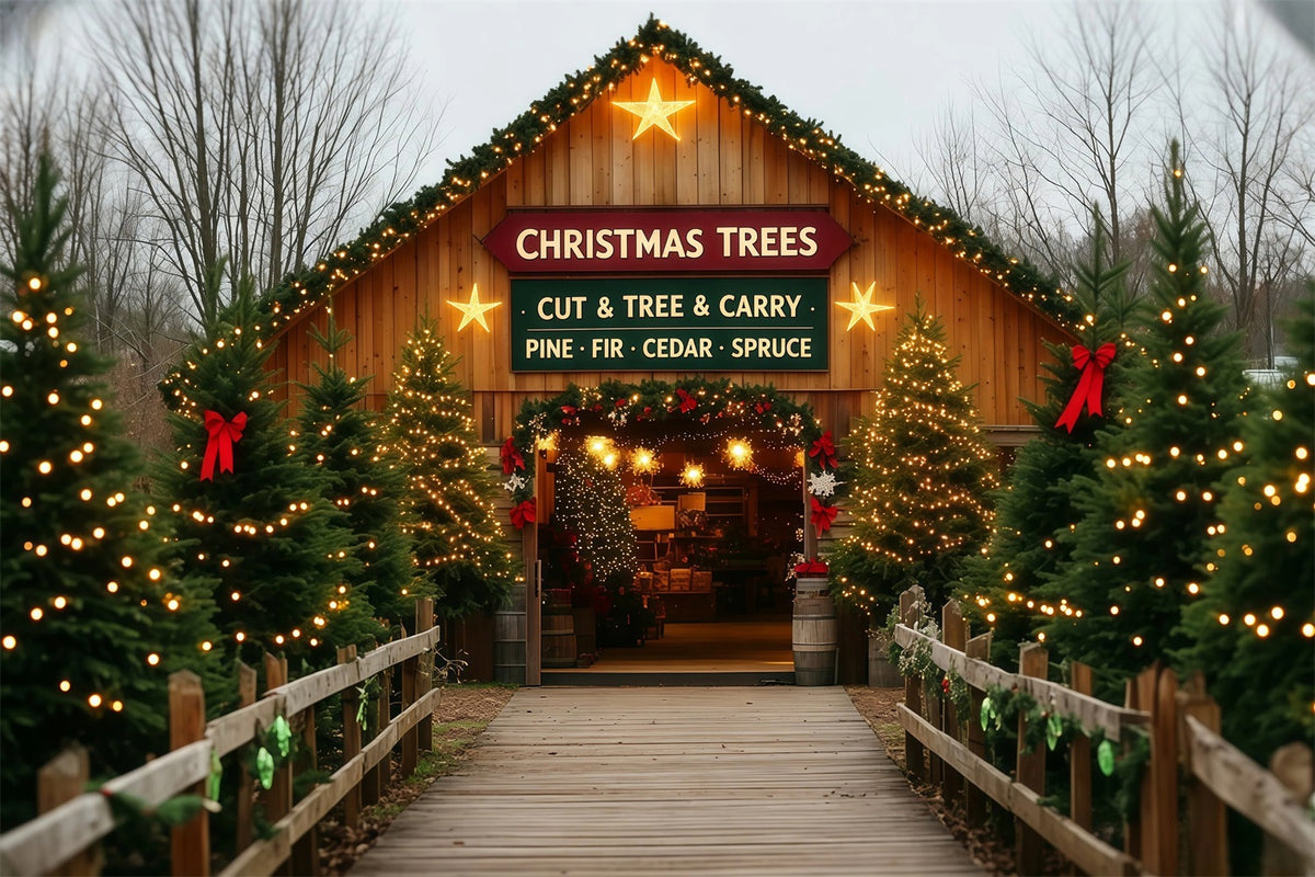 Christmas Tree Farm Backdrop Barn Door Entrance Christmas Wall Backdrops RR69-109