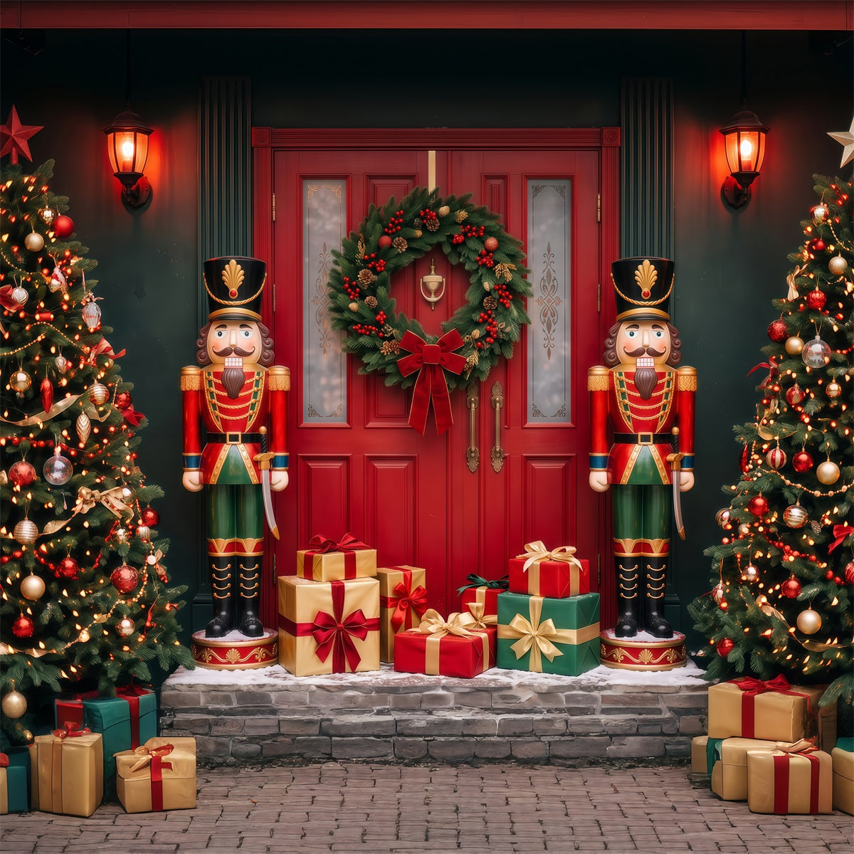 Christmas Door Backdrop Nutcracker Tree Gift Display Christmas Studio Backdrop RR69-110