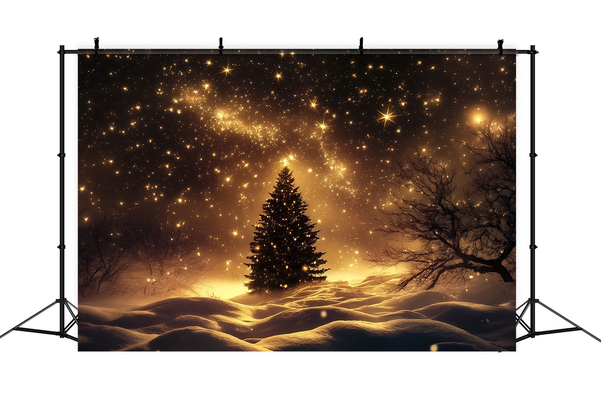 Christmas Snow Backdrop Golden Starry Snowfield Tree Christmas Photo Backdrops RR69-38