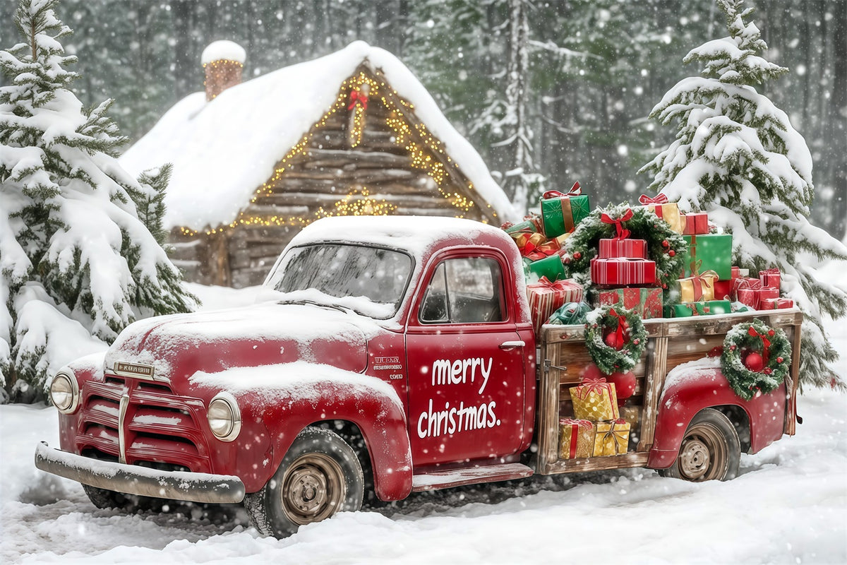 Christmas Truck Backdrop Snowy Forest Gifts Car Studio Backdrops Christmas RR69-76