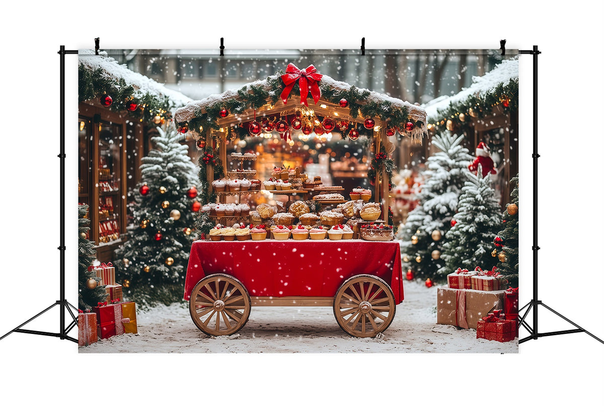 Snowy Christmas Backdrop Snow Dessert Cart Market Photo Christmas Backdrop RR69-77