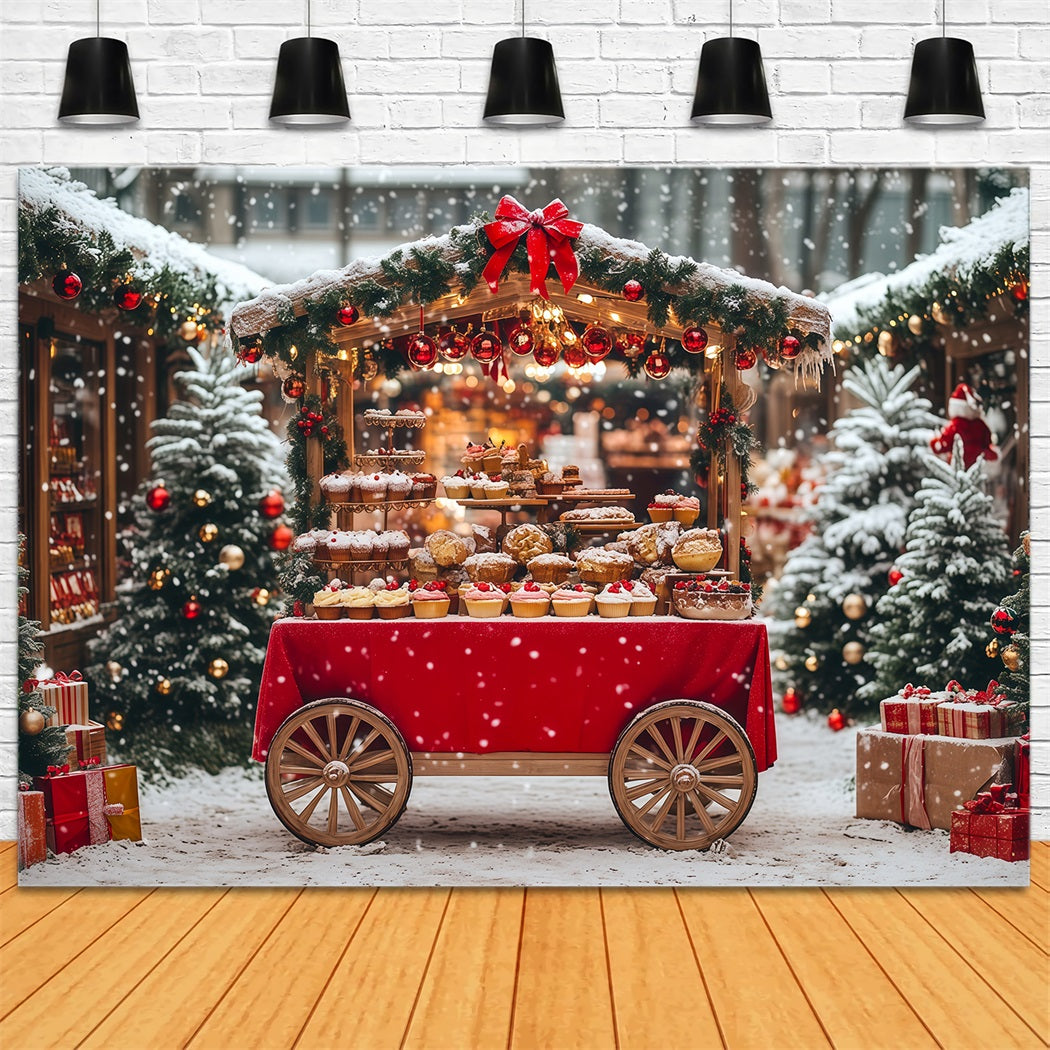 Snowy Christmas Backdrop Snow Dessert Cart Market Photo Christmas Backdrop RR69-77