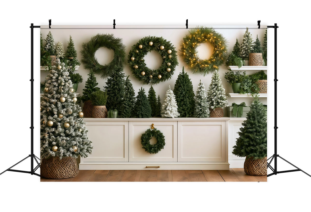 Christmas Greenery Backdrop Wreath Tree Display Wall Photo Christmas Backdrops RR69-78